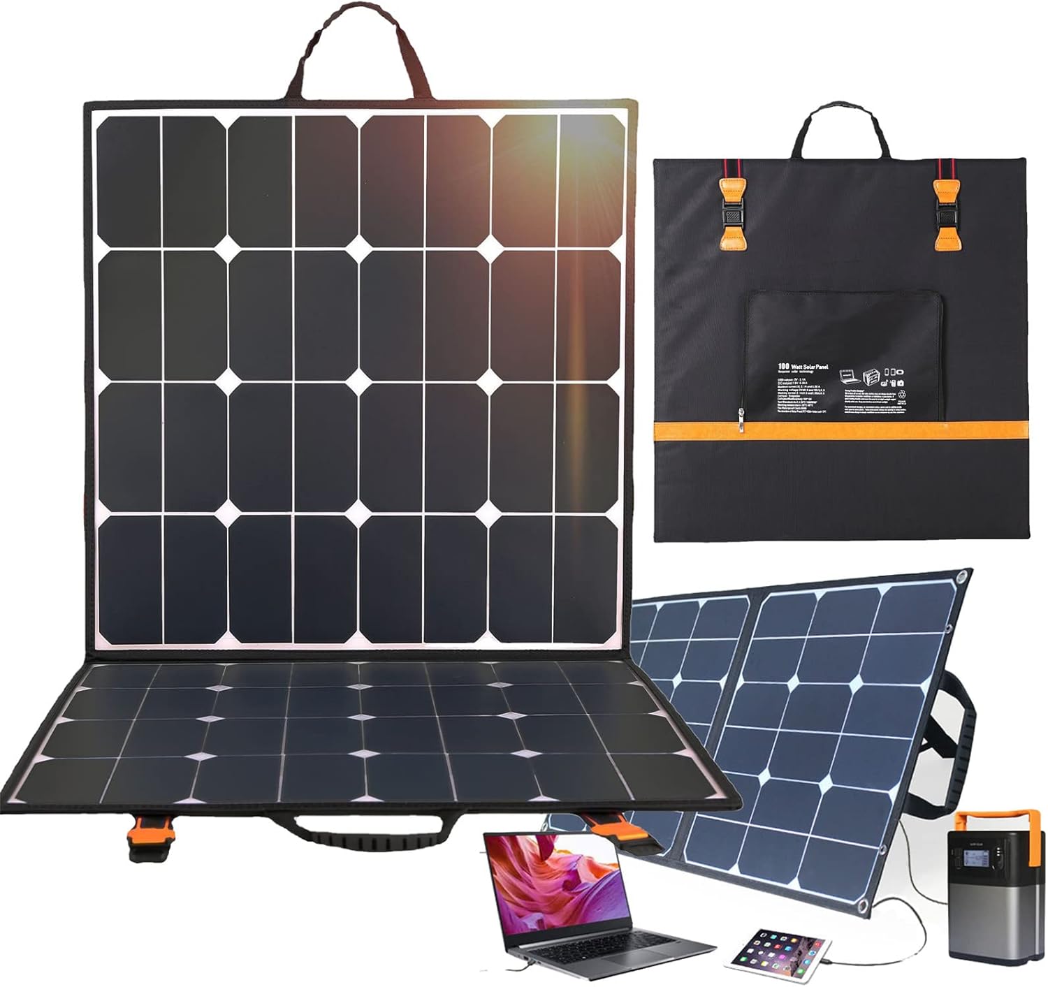 100W Portable Solar Panel Charger for Laptops, 18V Portable