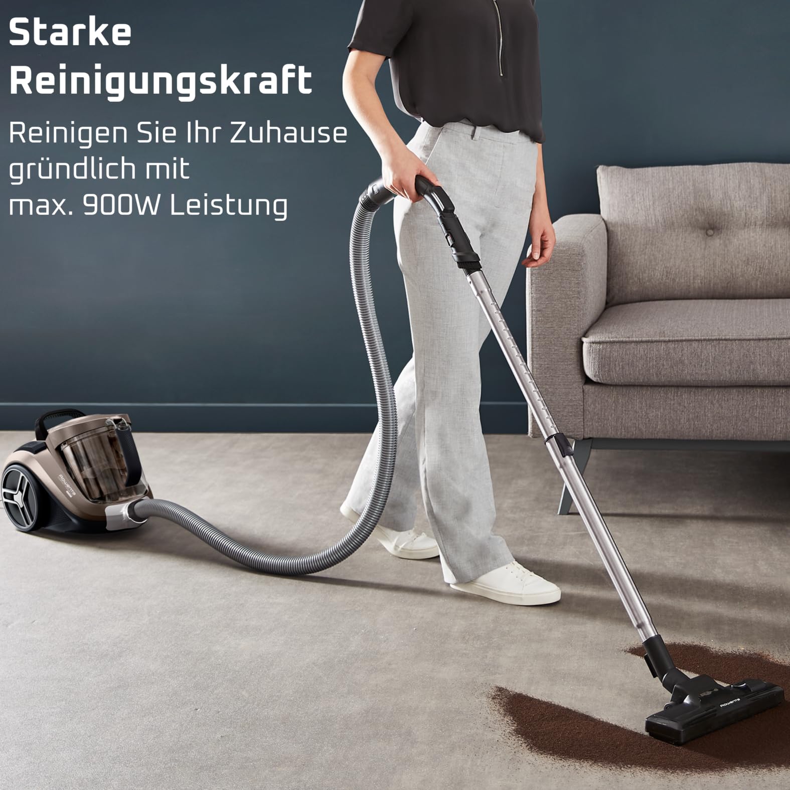 Rowenta Compact Power XXL Animal beutelloser Bodenstaubsauger, 900 Watt, 3-stufiges Filtersystem, XXL Fassungsvermögen, 8,80 m Reinigungsradius, inkl. umfangreichem Zubehör, Bronze, RO4B50