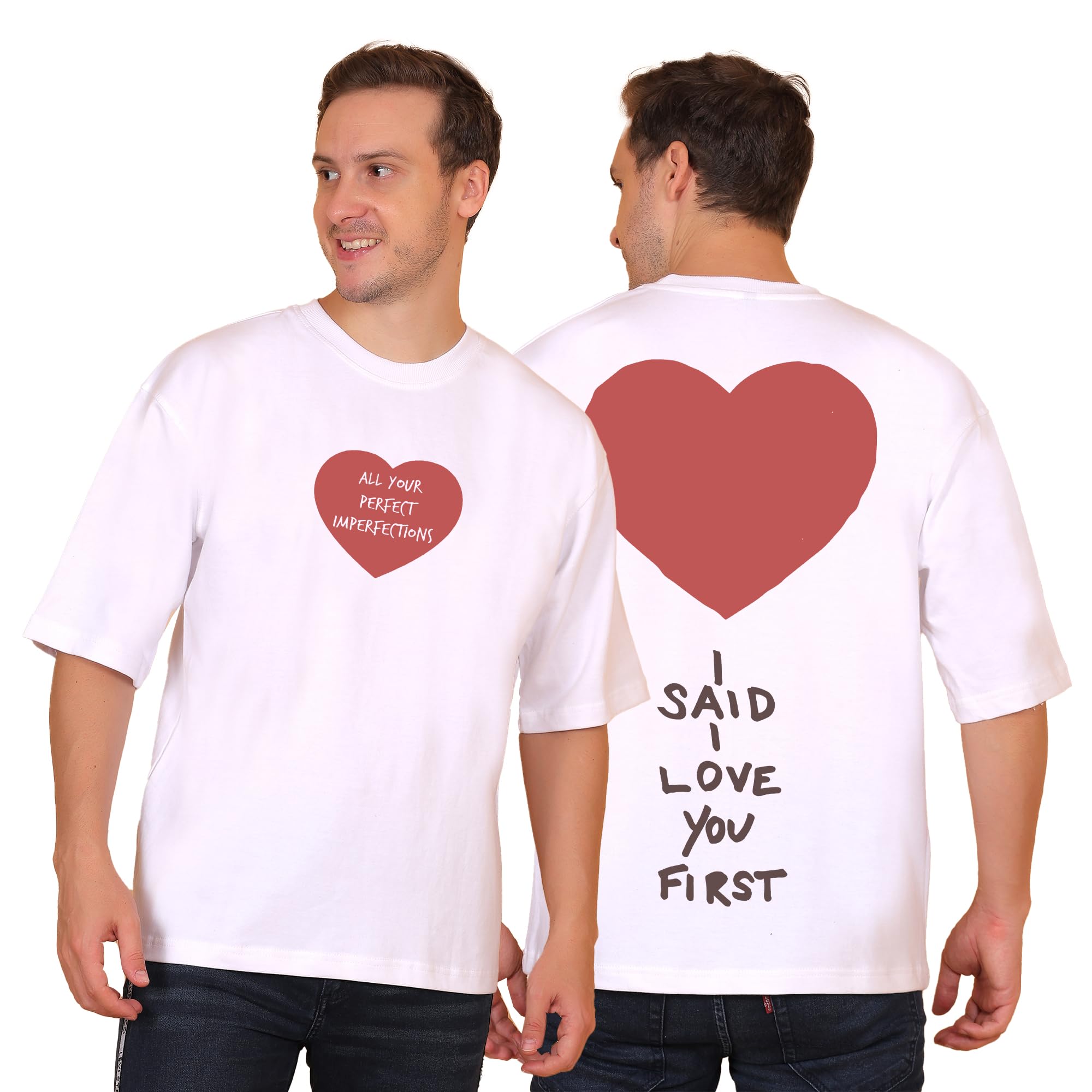Heart Print with All Your Perfect Imperfections Oversized Off White Tshirt for Men and Women Drop Shoulder Unisex Pure Cotton Baggy Loose Fit T-Shirts-image-20
