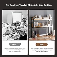 Vista 3 de Estantería de escritorio para escritorio de computadora, organizador de estantería de 2 niveles, estante de almacenamiento de madera multiusos