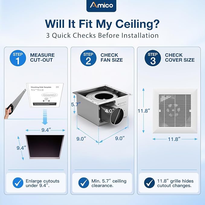 Extractor de Baño Amico 110 CFM, Silencioso, Techo miniatura 2