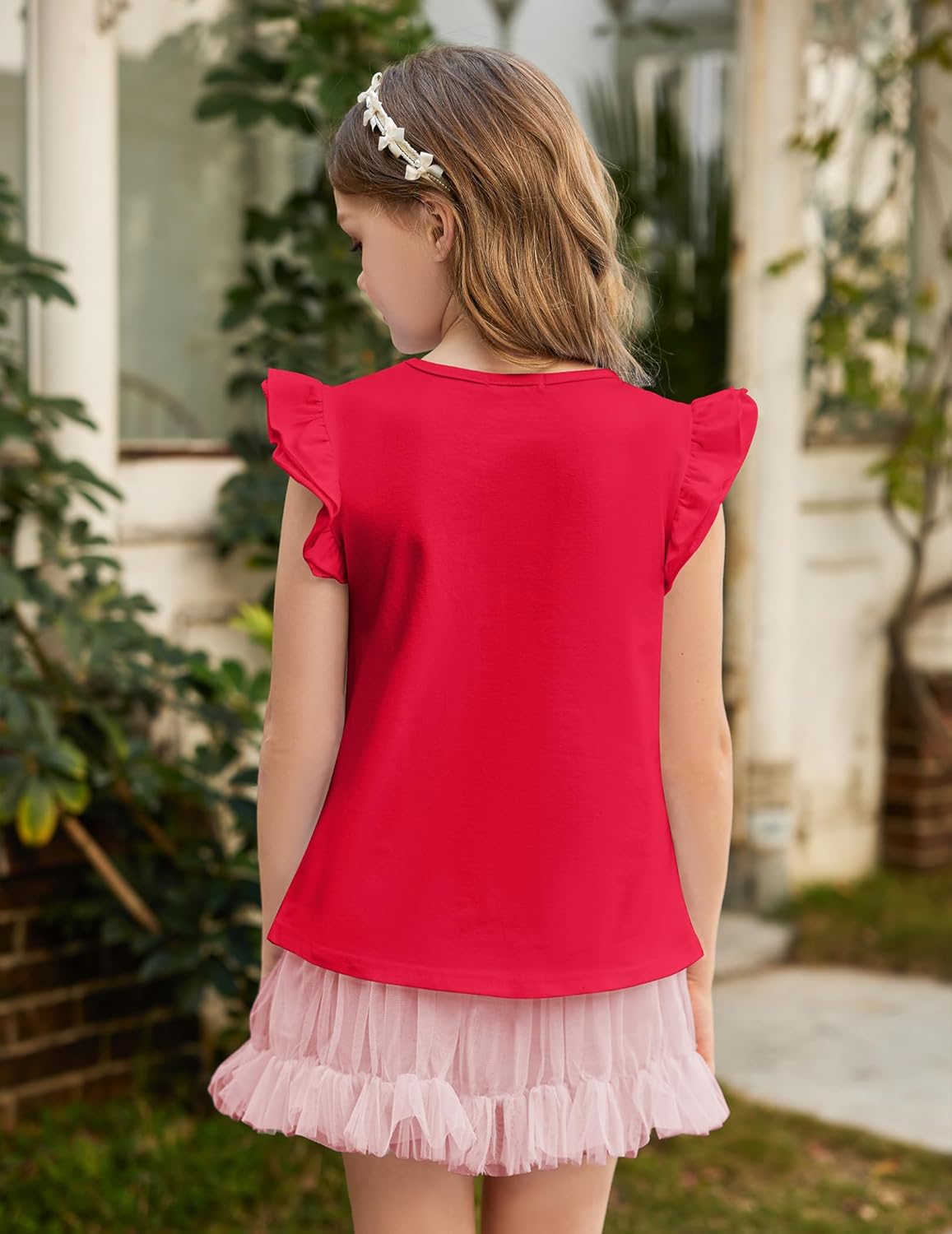 Arshiner Girls Shirts Ruffle Short Sleeve Summer Cute Casual Crewneck Tops Blouse Tee - Image 4