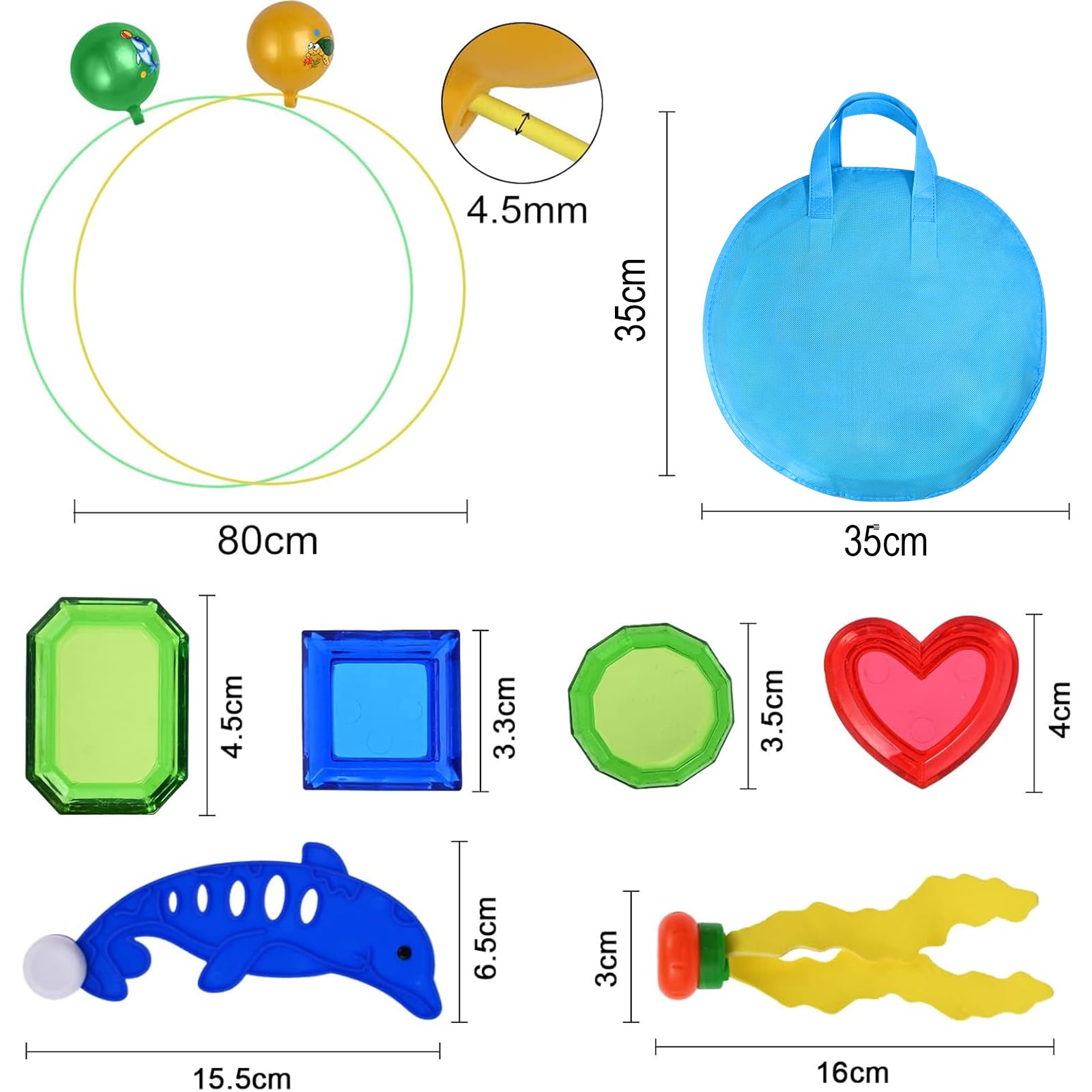 Faburo 20Stk Tauchring Kinder Tauchring Unterwasser Swimmring Tauchspielzeug Pool Spielzeug Set mit Tauchringe Edelsteine Aufbewahrungstasche für Kinder Junge Mädchen