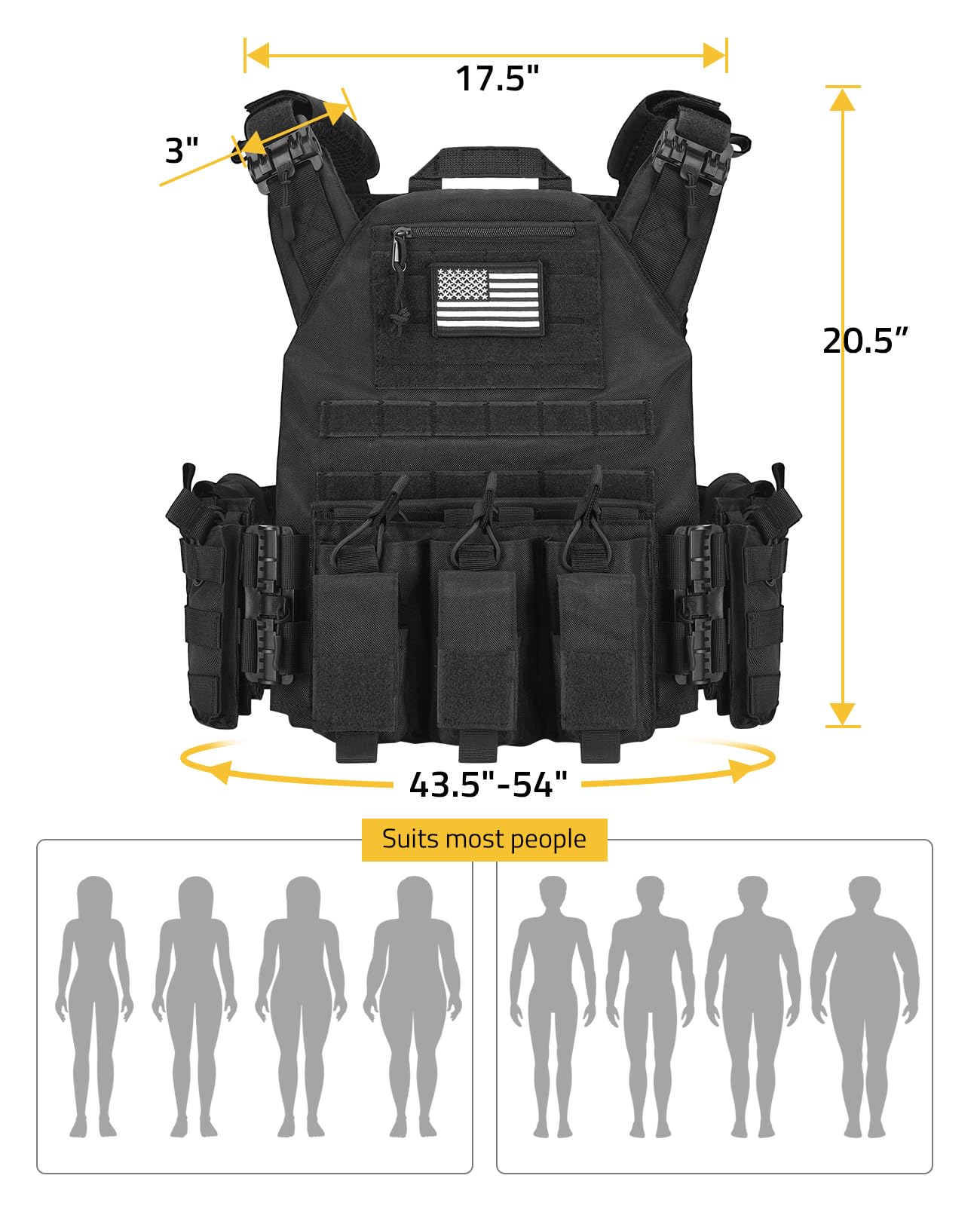 CVLIFE Tactical Airsoft Vest - Quick Release, Adjustable Size, Breathable & Comfortable, Multipurpose, Black