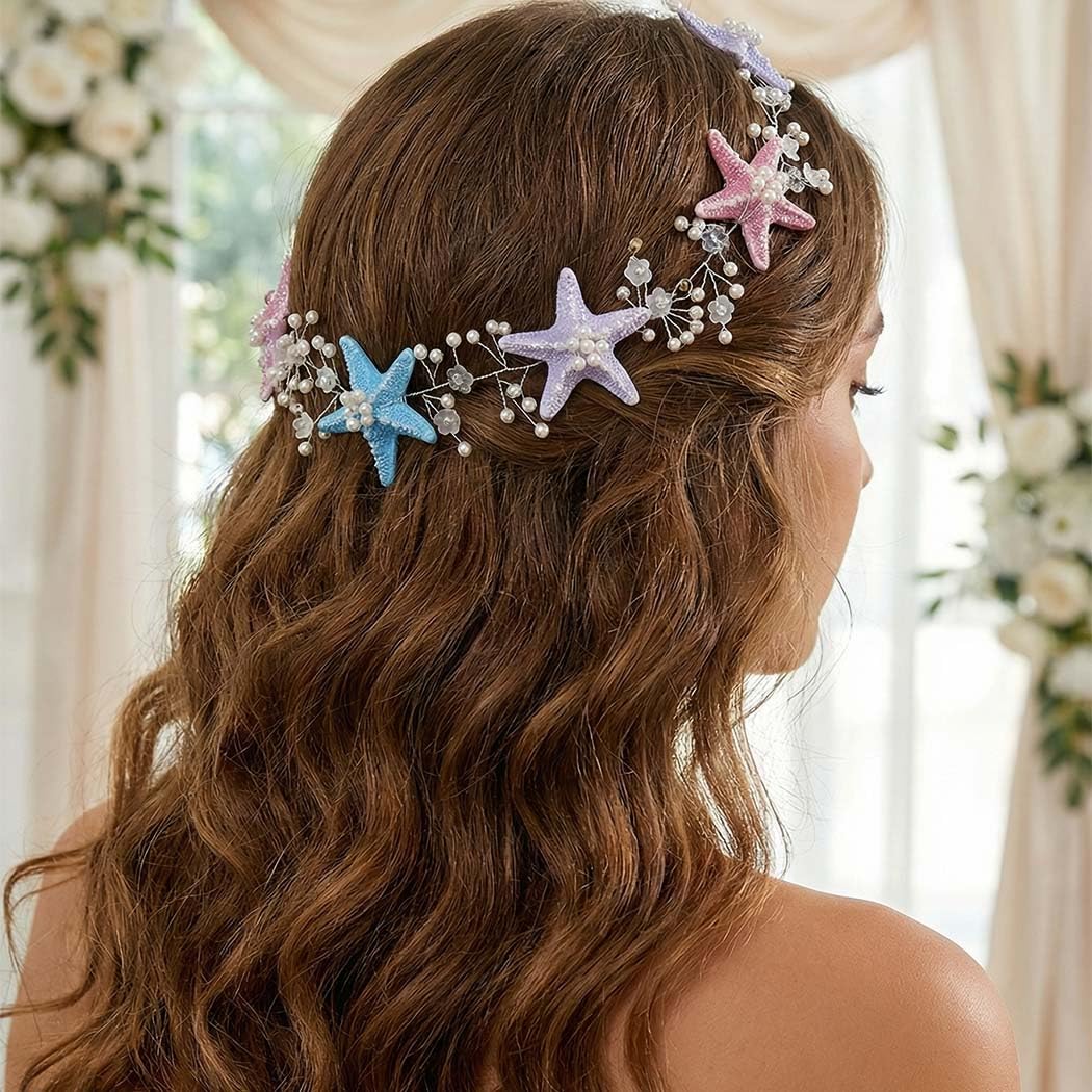 CASDRE Cerchietto da sposa con stelle marine, con perle