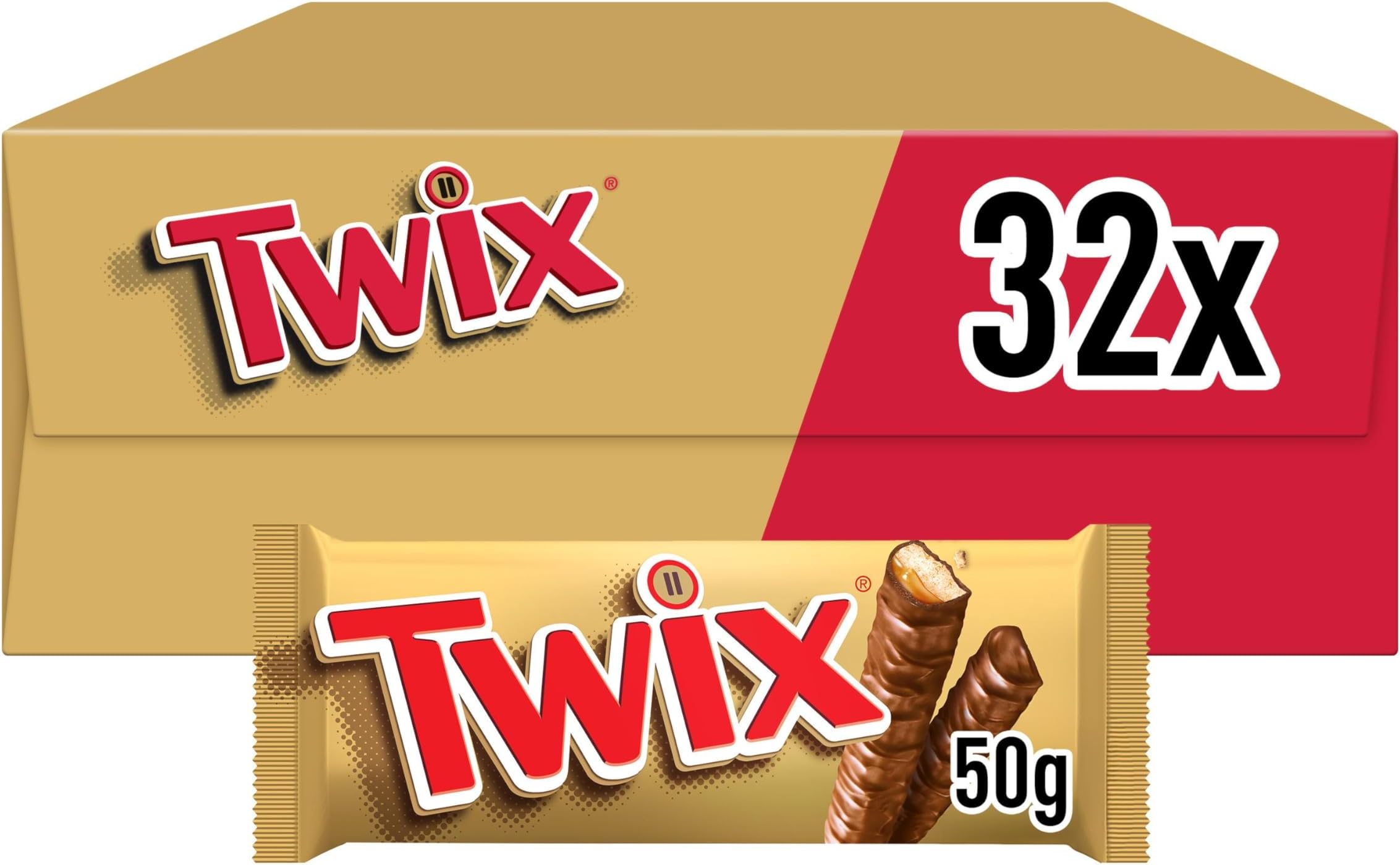 Twix Chocolate Bars, Caramel & Milk Chocolate Biscuits, 32 x 50g Bulk Box, Id...