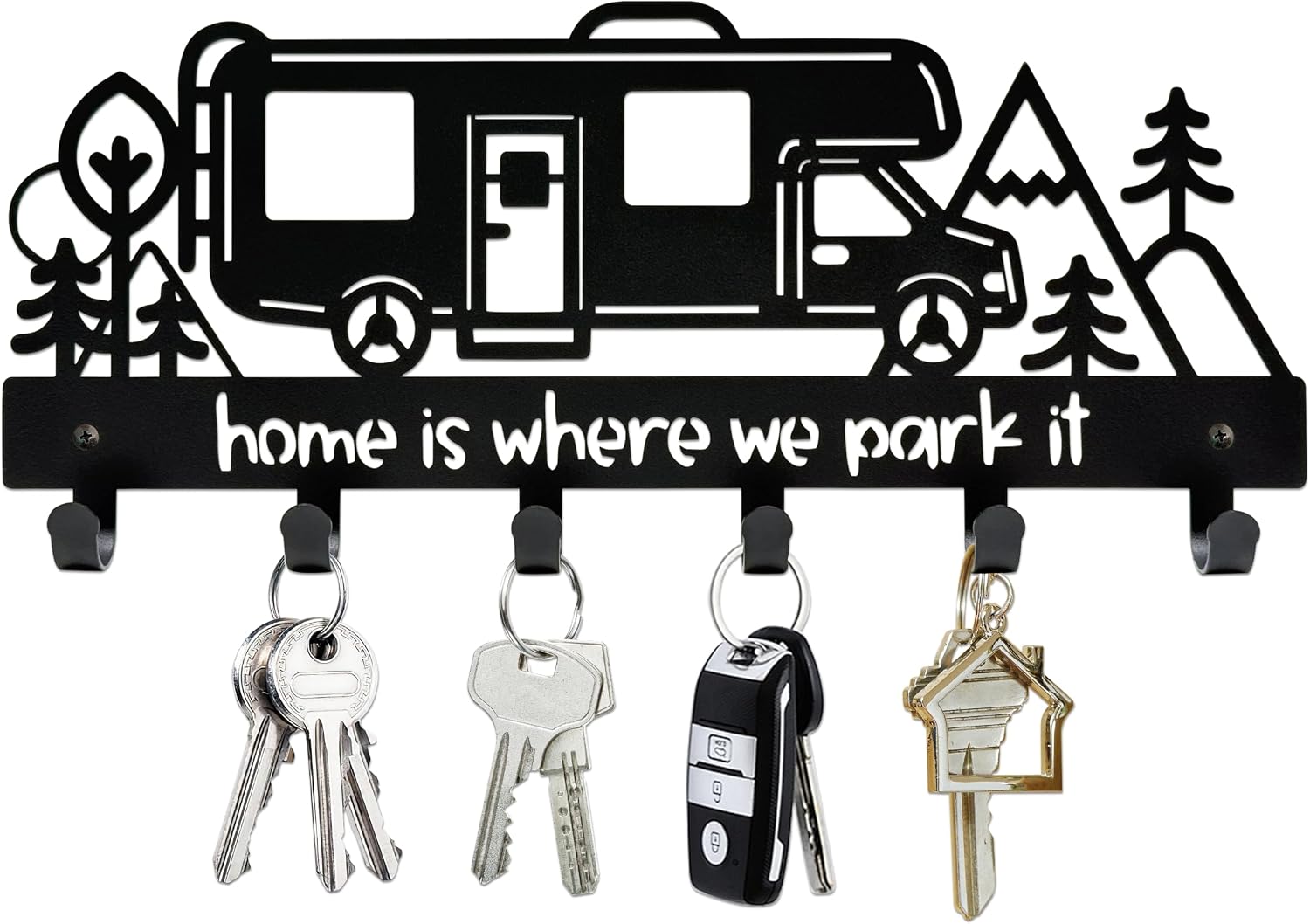 Metal Camper Key Holder, 11 inches Camper RV Decor Rack Hanger Class C | Camper Key Holder with 6 Hooks, Camper Decorations and Accessories for Inside, Camper Storage and Organization Class C Style