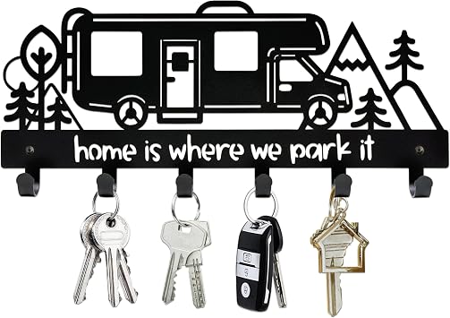 Metal Camper Key Holder, 11 inches Camper RV Decor Rack Hanger Class C | Camper Key Holder with 6 Hooks, Camper Decorations and Accessories for Inside, Camper Storage and Organization Class C Style
