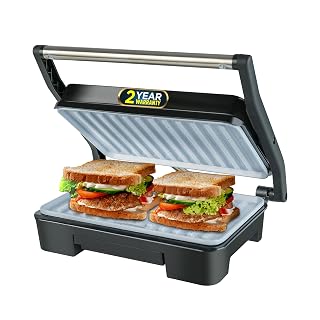 IBELL SM1515C Electric Sandwich Maker 1000W With Non Toxic Ceramic Coated Plates, Floating Hinges, Adjustable Size, Panini/Toaster/Grill(black) - Amazon product rated Grade B