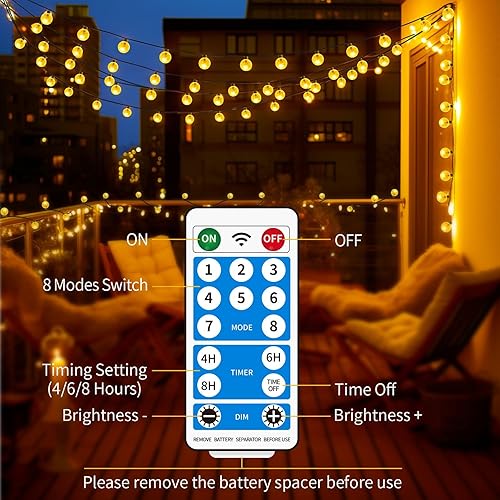 Miniatura 5 de Tira de luces solares para exteriores  Brillante 72 pies 120 luces LED grandes de globo de cristal con control remoto, blanco cálido, 8 modos,