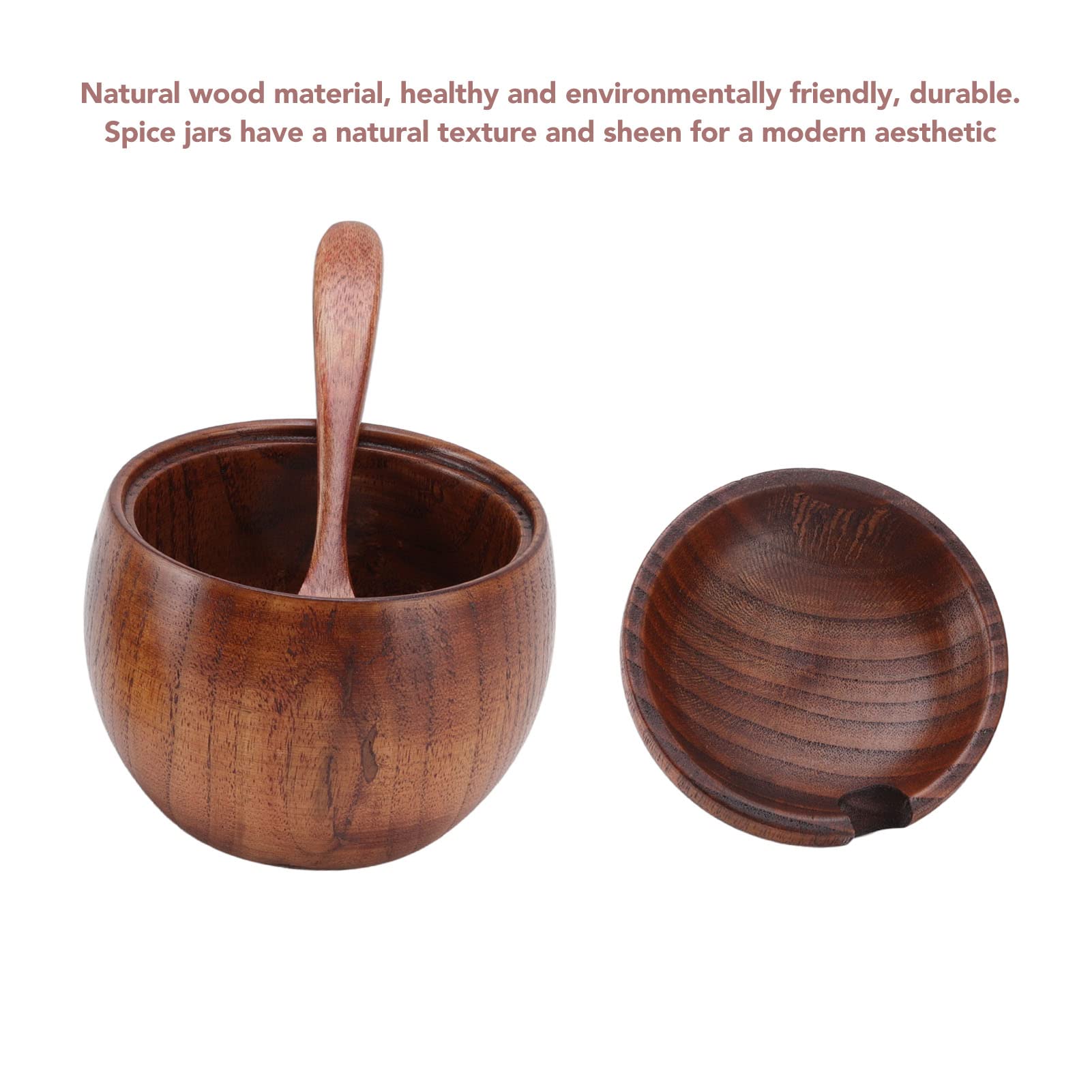 Fdit Conteneur à épices Boîte à Sel En Bois Avec Couvercle Cuillère Pot