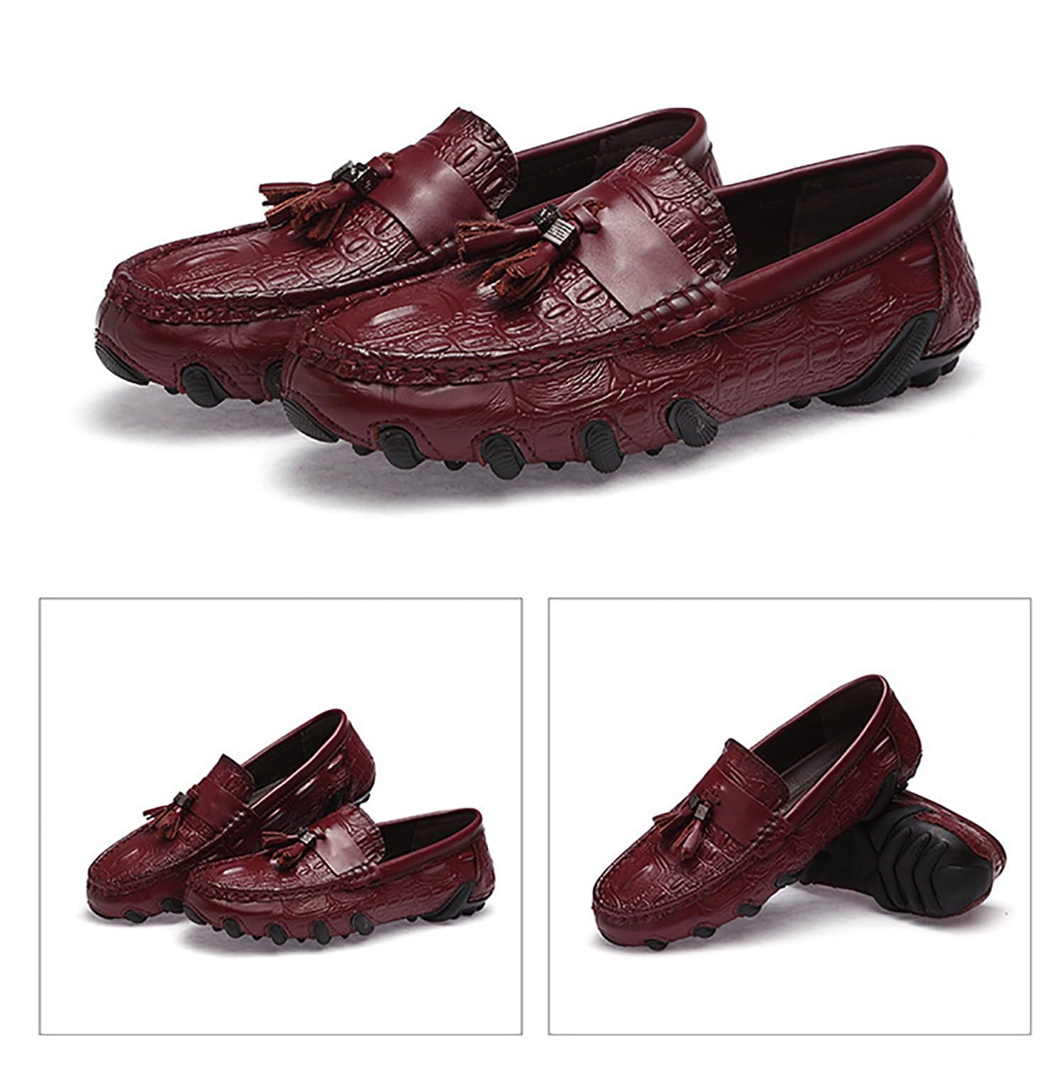 Hombre Mocasines con Borlas Sin Cordones - Cuero Sintético Conducción Casual Zapatos Confort con Plantilla Cojín for Uso Diario Negro Marrón Rojo