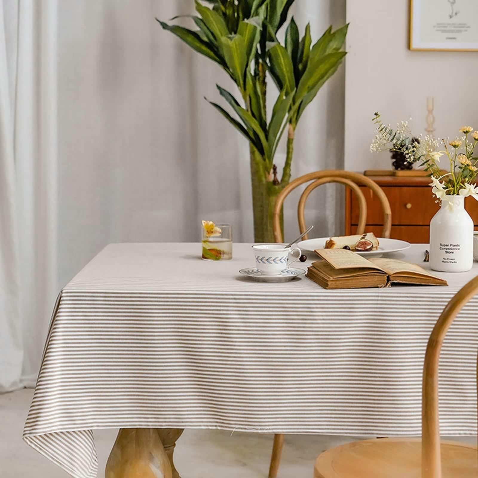 Tovaglia 90X140, Tovaglia Tavolo Compleanno Caffè Leggero Cotone Lino Strisce Copritavolo per Soggiorno Cucina