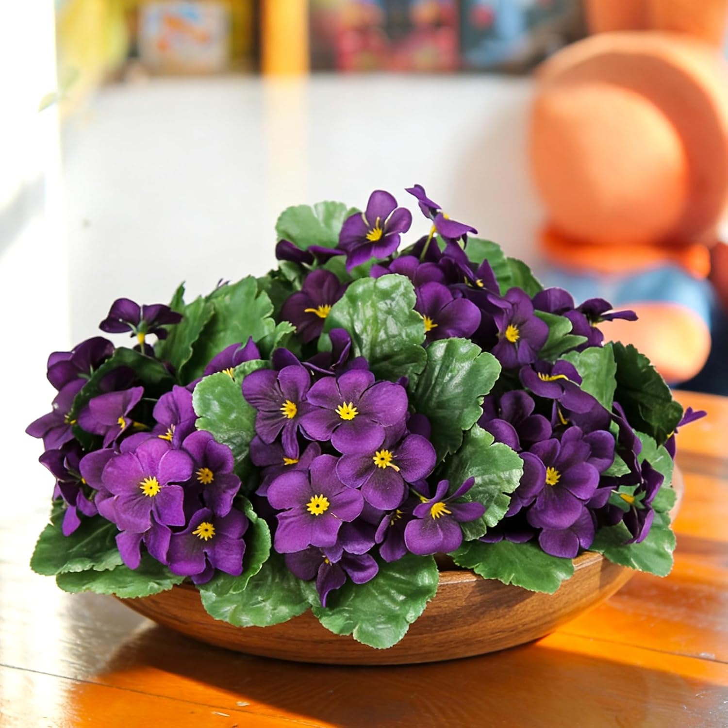 10 Pcs African Violet Artificial Plant Purple African Violet Individual 9 Inches Artificial Flowers for Home Decoration Office Decor Gift
