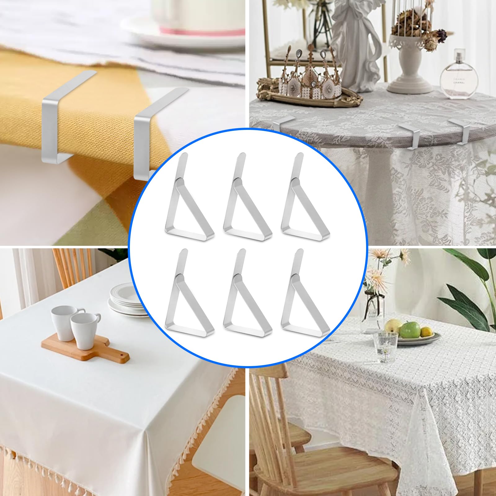 Pinzas para Mantel 24 Clips para Mantel de Acero Inoxidable Sujeta Manteles antiviento picnics y Fiestas（Plateado）