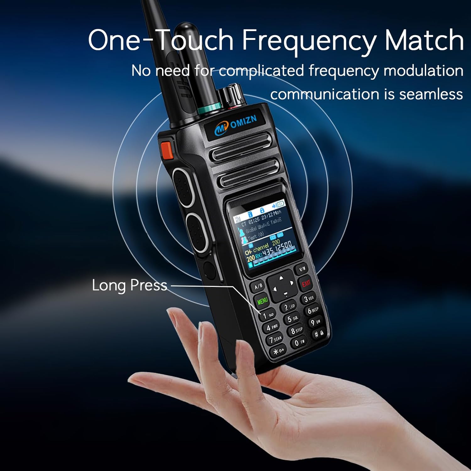 OMIZN X6 Walkie Talkie demonstrating One-Touch Frequency Match