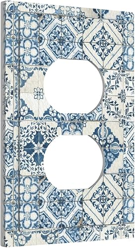 Miniatura 2 de Azulejo mediterráneo azul de 1 banda cubierta de toma de corriente Talavera mosaico mexicano marroquí mosaico dispositivo de palanca individual