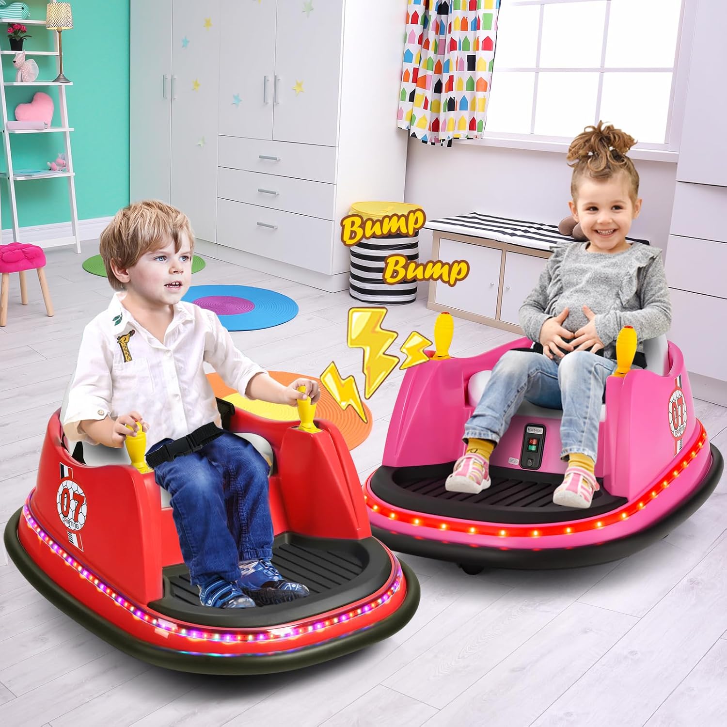 Costzon Bumper Car for Kids, 12V Electric Toddler Bumping Car with Remote Control, Dual Joysticks, 360 Spin, Music, Flashing Lights, Slow Star, Kids Bumper Car Ride on Toy for Boys Girls Gift (Pink)
