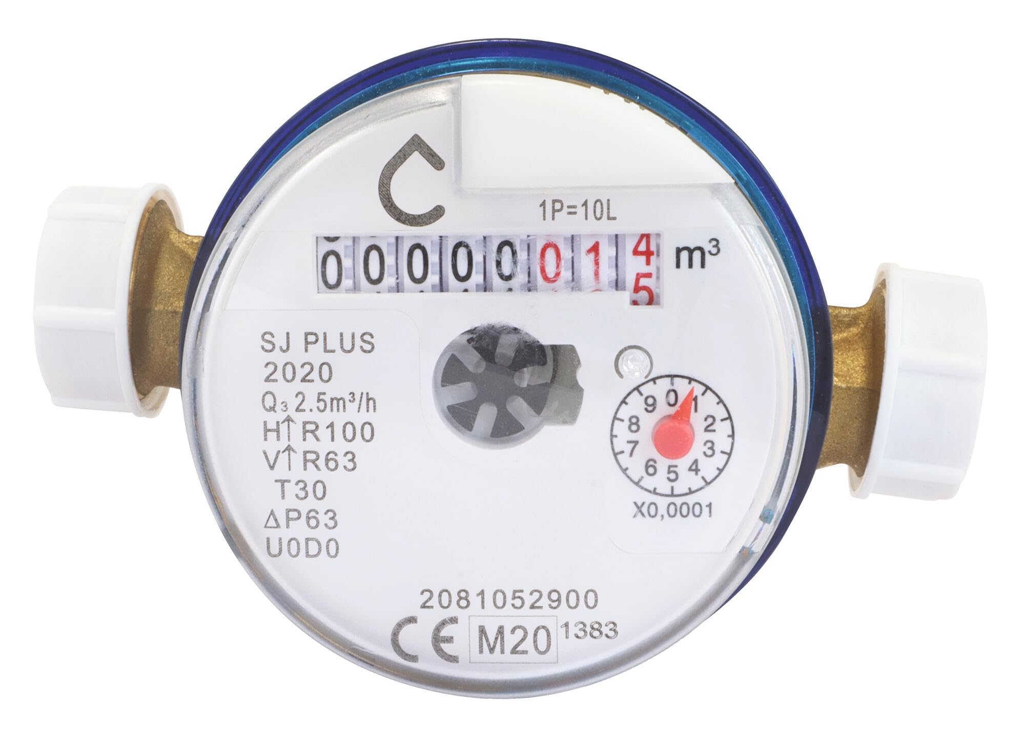 SOMATHERM FOR YOU - Compteur d'eau à Jet Unique pour Eau Froide, Calibre 15, Double mâle 20/​27, Cadran Sec Anti-​Condensation, Conforme Mid, Lecture sur 8 Rouleaux, pré-​équipé pour capteur