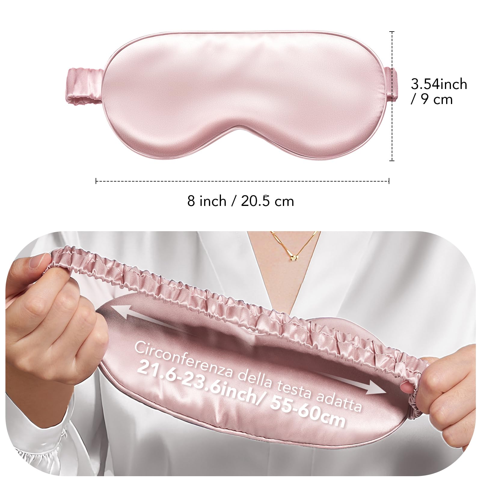 LitBear Maschera per dormire in 100% pura seta, 22 Momme 6A seta di gelso, maschera per gli occhi completamente bloccante per dormire, per donne, uomini, chi dorme sul fianco, con elastico per capelli