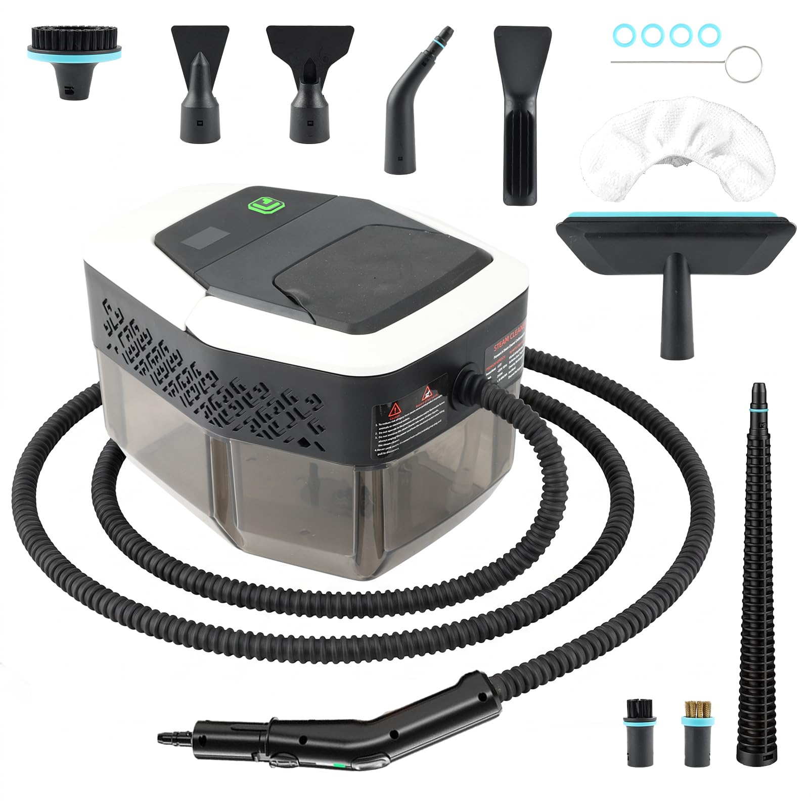 Limpiador de Vapor 2500 W, 4 Bar, limpiador de vapor de alta presión | dispositivo de mano con kit de limpieza de suelos, depósito de agua de 1,8 L, Calentar durante 15S