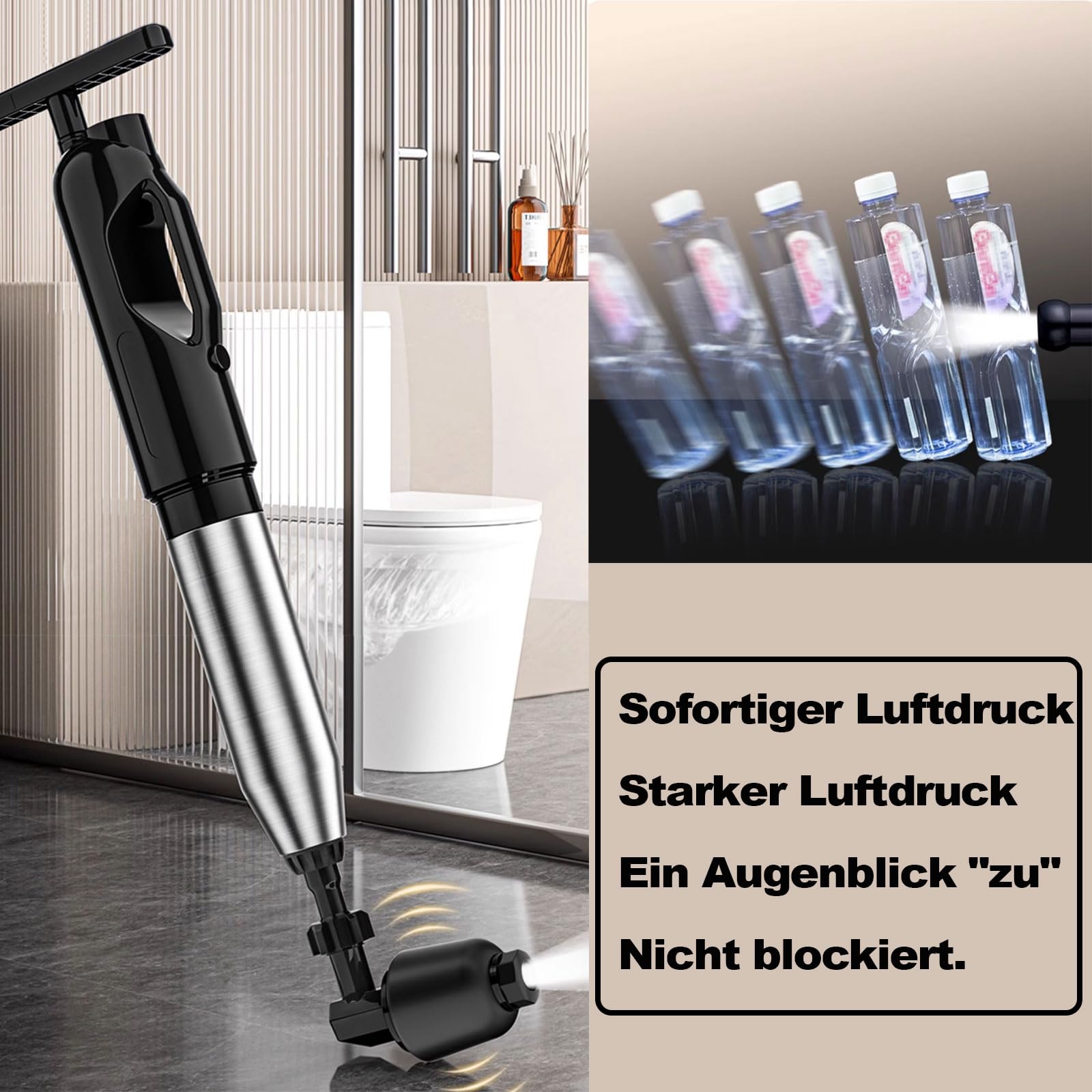 Abflussreiniger Pumpe mit Luftkompression und Luftdruckanzeige, 2026 Upgrade Verdickte Rohrwand Pressluft Rohrreiniger,Toilet Plunger für Reinigen Rohre Waschbecken Badezimmer Küchen(Blau)