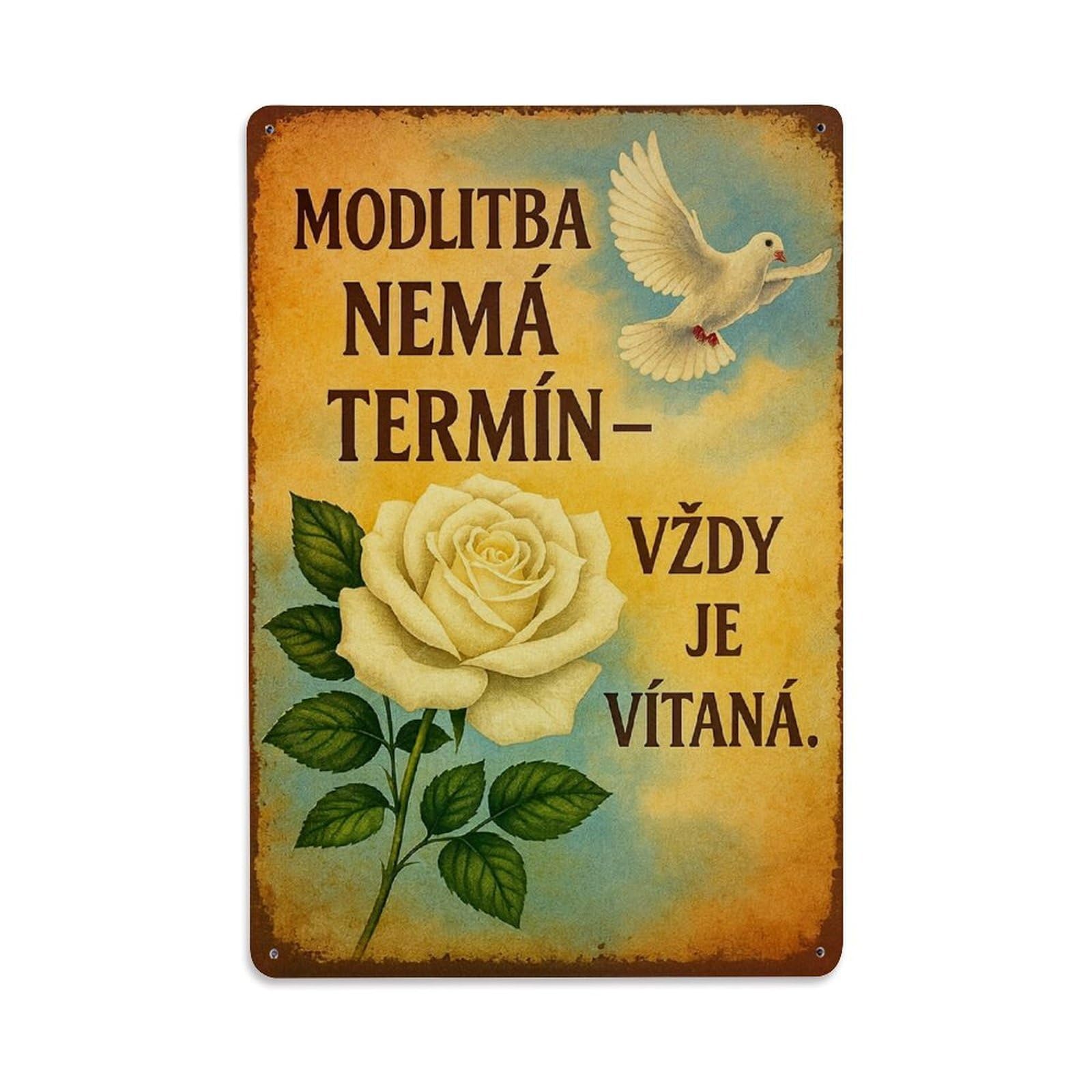 Rose Dove Sky Prayer Text Retro Metal Tin Sign, Vintage Decor Art Poster for Bar, Home, Man Cave, Kitchen, Laundry Room Gift 8x12Inch