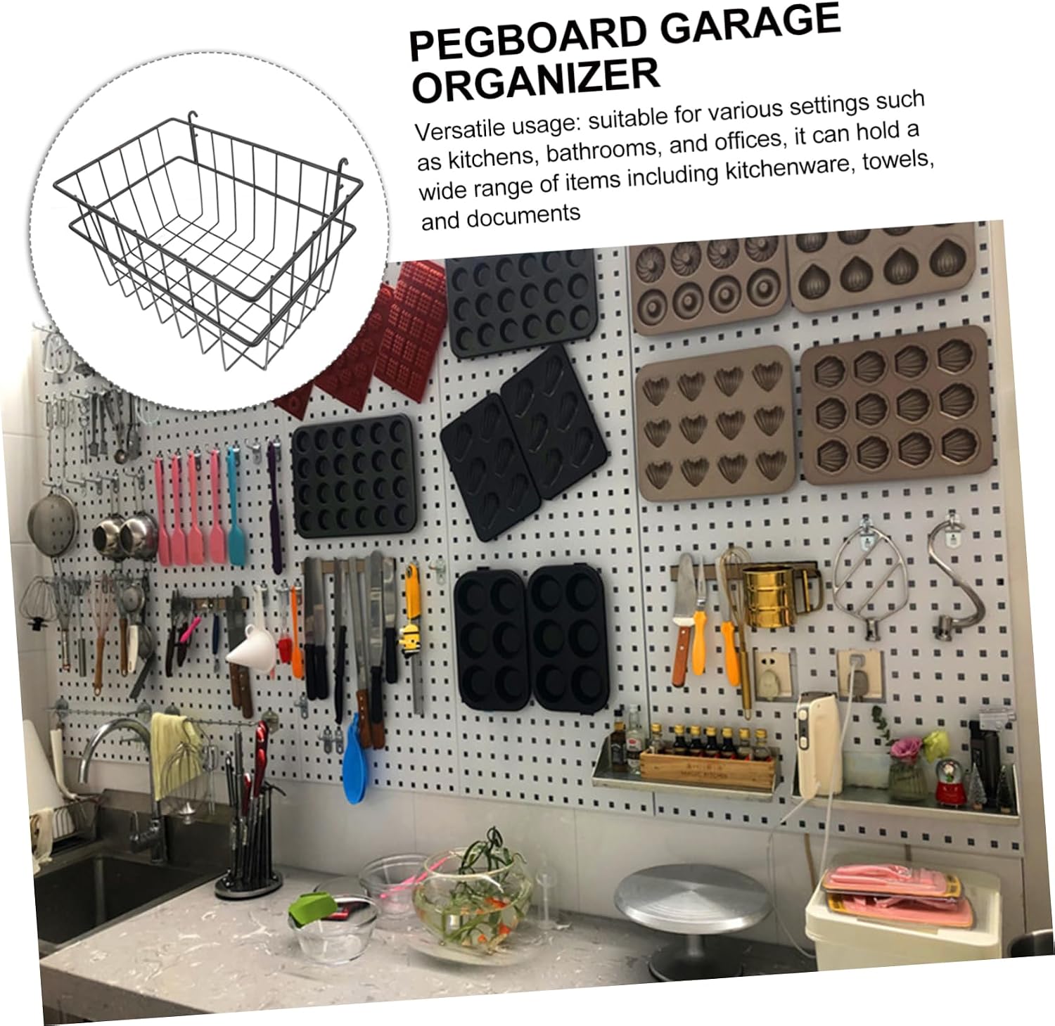 Pegboard Wire Bins Baskets Wall Mounted Hangings Basket for Kitchen Pantry