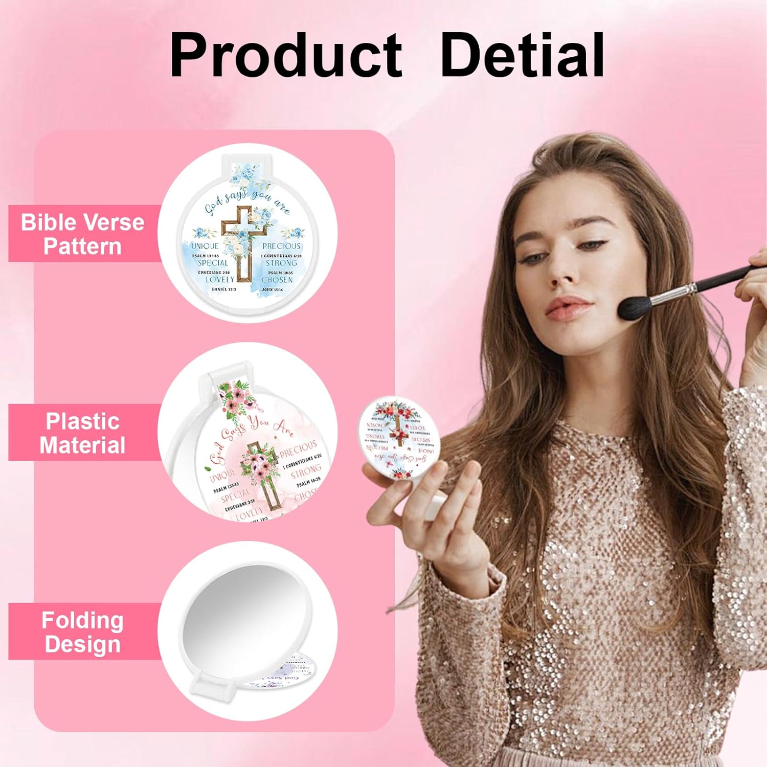 100 Pcs Christian Gifts Compact Mirror Bulk Bible Verse Folding Compact Mirrors Inspirational Small Pocket Purse Makeup Mirror God Says You Are Gifts for Women Valentine's Day Church Party Favors - Image 3