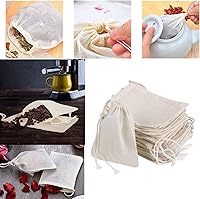 Vista 4 de 30 bolsas de algodón natural sin blanquear de 4 x 3 pulgadas con cordón para especias/hierbas/té, bolsas de muselina para suministros para el hogar