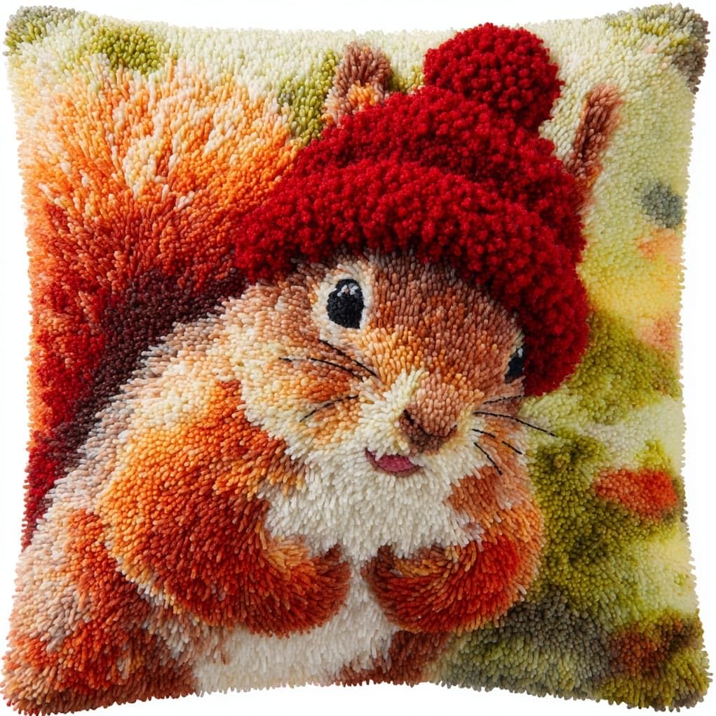 Wallustrioaw Squirrel Wearing A Hat Latch Hook Kit 43X43cm,