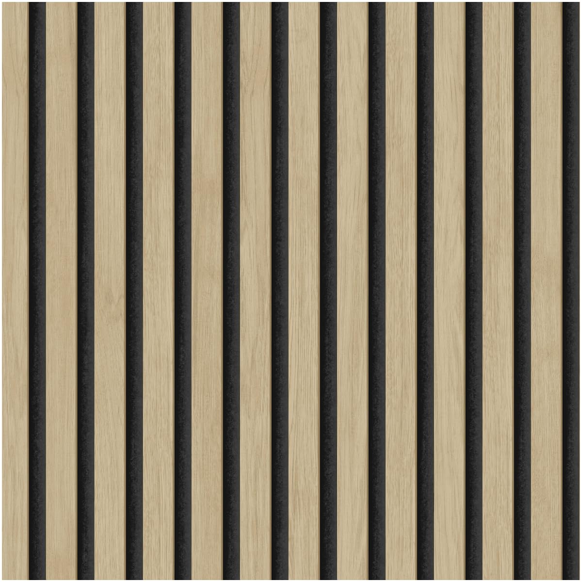 Wood Slat Wallpaper Acoustic Wood Panel Effect Natural Oak & Black Vertical Design Modern Textured Look Feature Wall Paste The Wall Home Decor for Living Room Bedroom Office