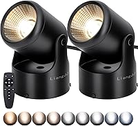 LiangJJ 2-Pack 12W Indoor Uplights with Timer & Remote, Stepless 3000-6000K Dimmable Accent Spotlights for Plants, Artwork, Walls