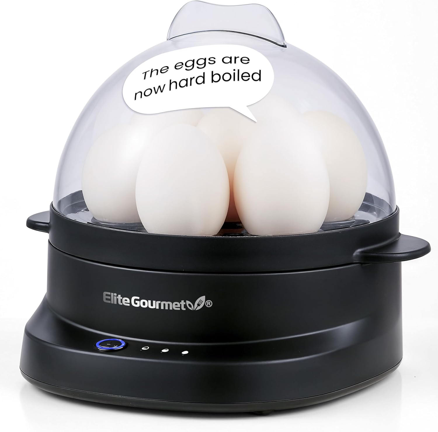 Elite Gourmet EGC587 EGGSYNC™ Easy Egg Cooker with Voice Alerts, 7-Egg Capacity, Soft, Medium, Hard-Boiled Settings, Measuring Cup with Piercing Pin, Auto Shut-Off, BPA-Free