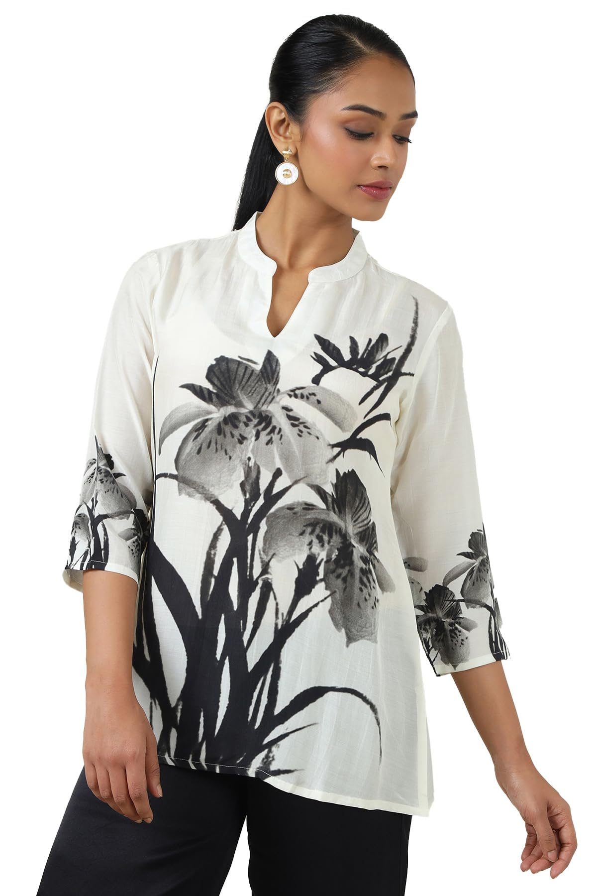 soch Womens Off White Muslin Botanical Print Tunic-picture-11