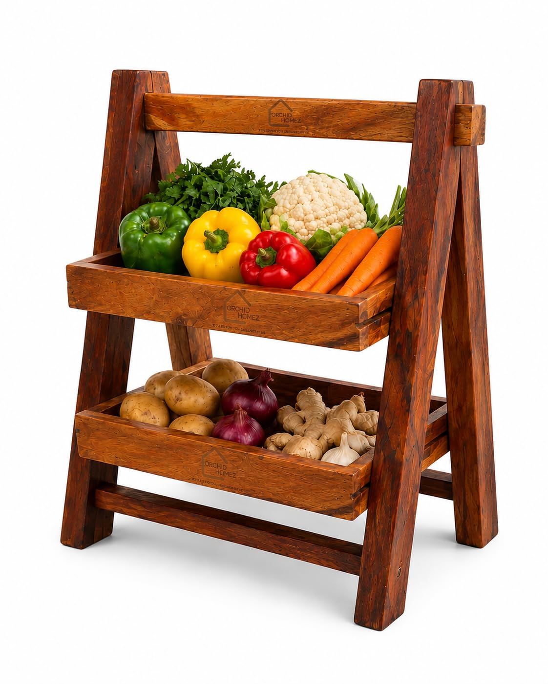 Acacia Wood 2-Tier Vegetable Rack | For Kitchen Countertop-image-8