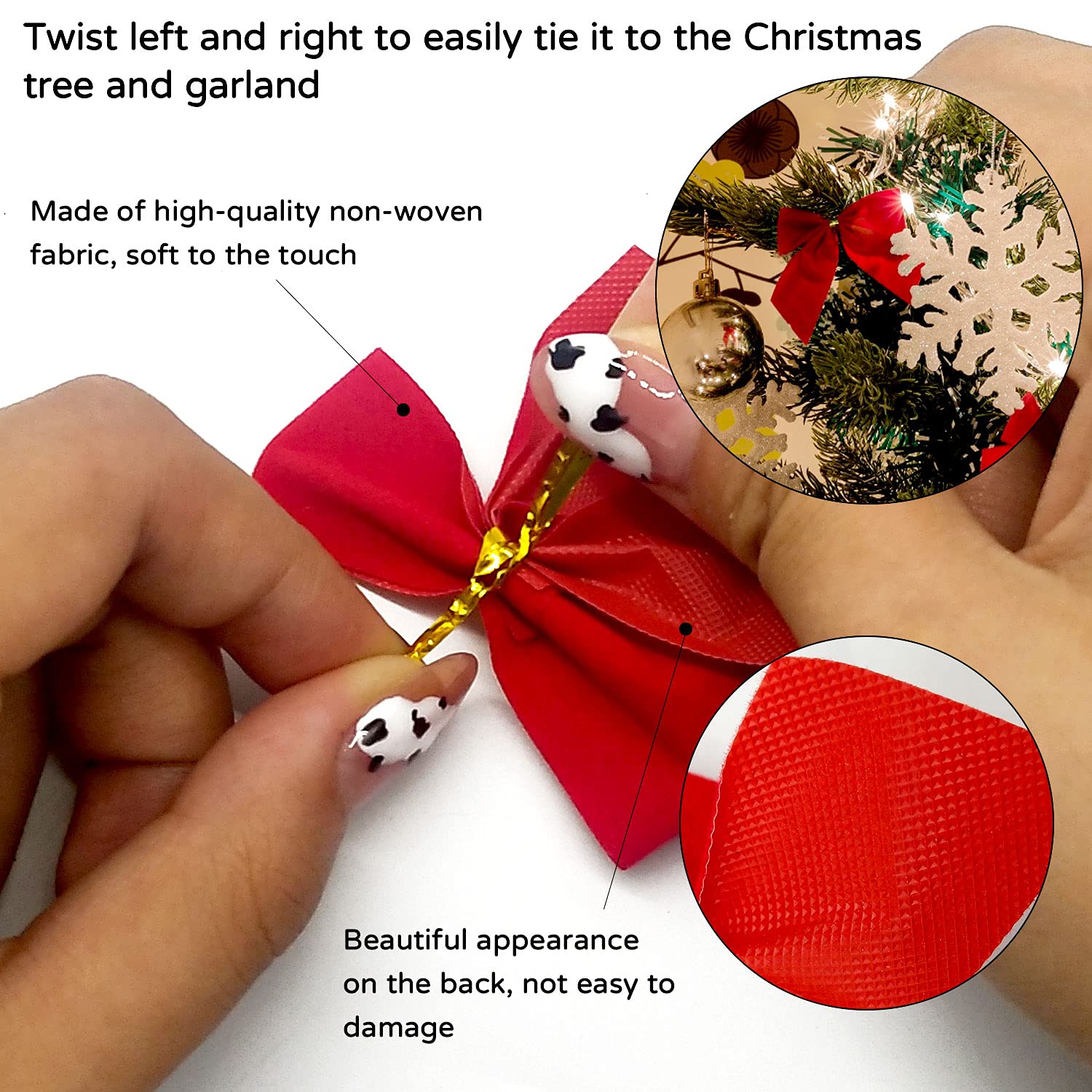 48 Fiocchi Natalizi Rossi Con Sacchetto - Decorazioni Per Albero, Ghirlande E Regali, Vellutati E Riutilizzabili - Foto 3