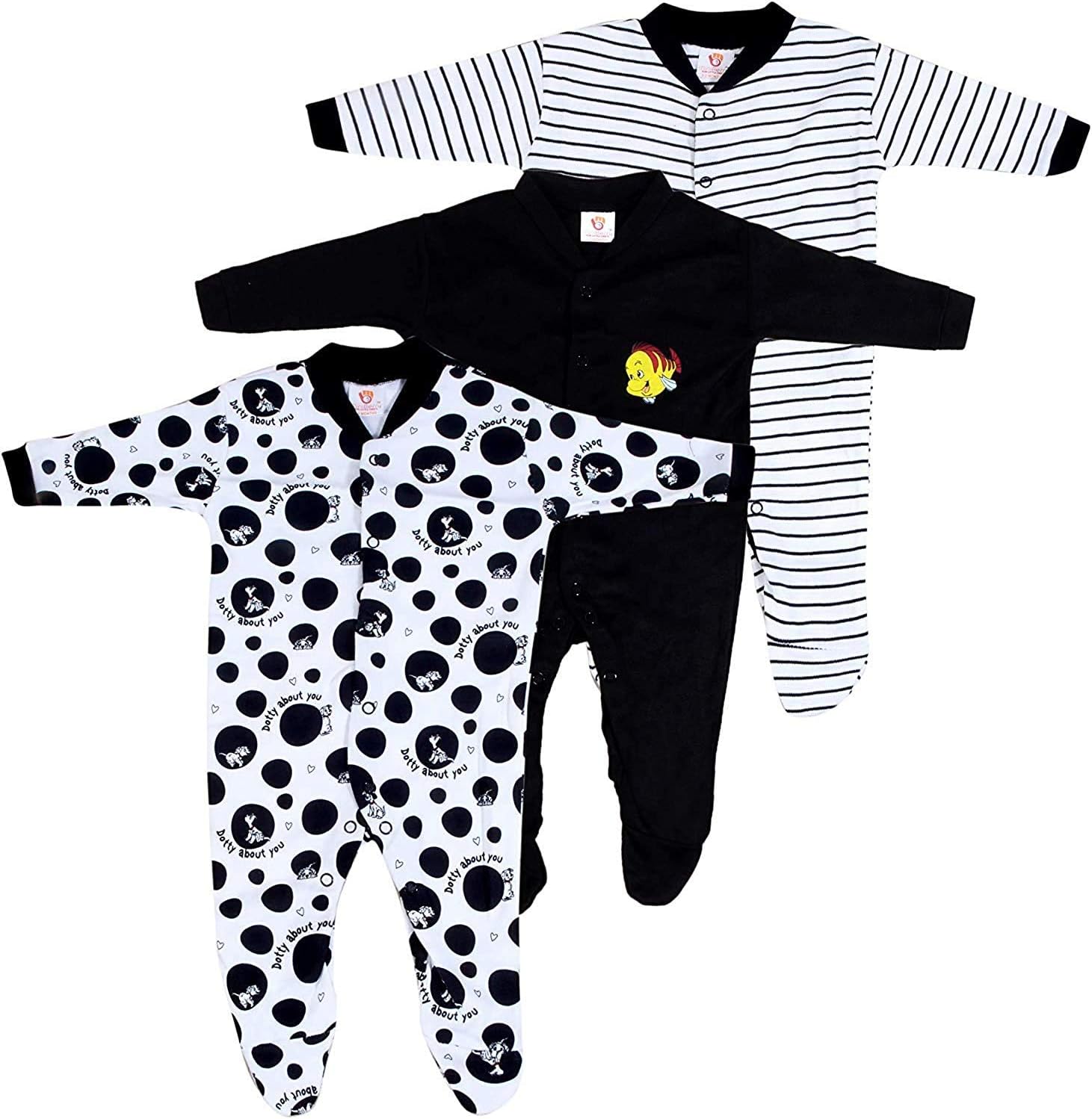Mini Berry Born Baby Multi-Color Long Sleeve Body Suit,Romper, Sleep Suit for Boys and Girls Pack of 3pcs Set
