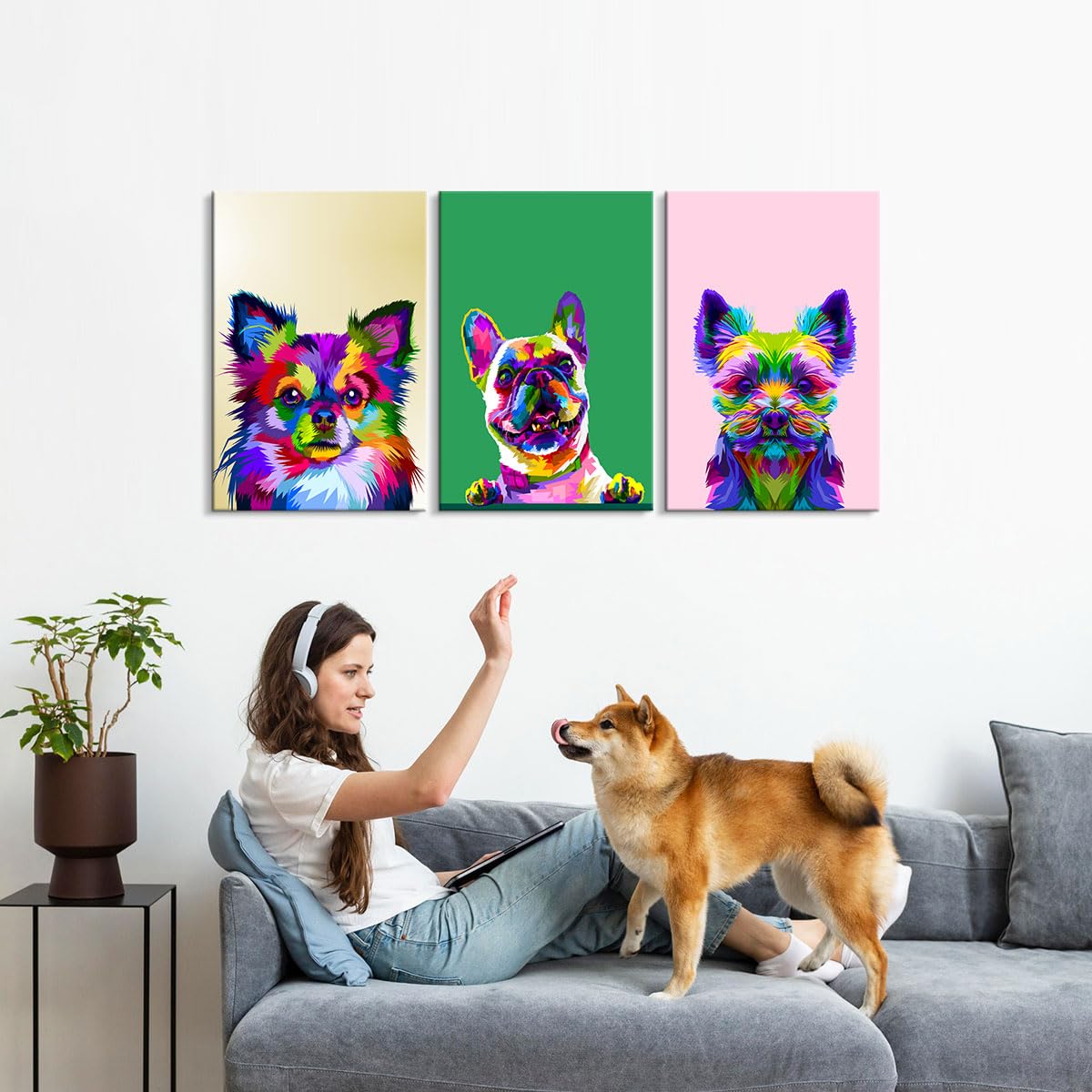 Amazon.co.jp: 3ピース カラフルな犬の壁の装飾 動物のウォールアート