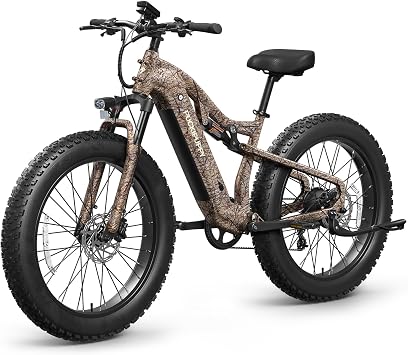 PUCKIPUPPY Electric Bike for Adults 500W Upgrade, 48V 20AH Battery Ebike, 26" Fat Tire Full Suspension Electric Mountain Bike, 80 Miles Range, 20 MPH, 8 Speed, Torque Sensor, Labrador Pro