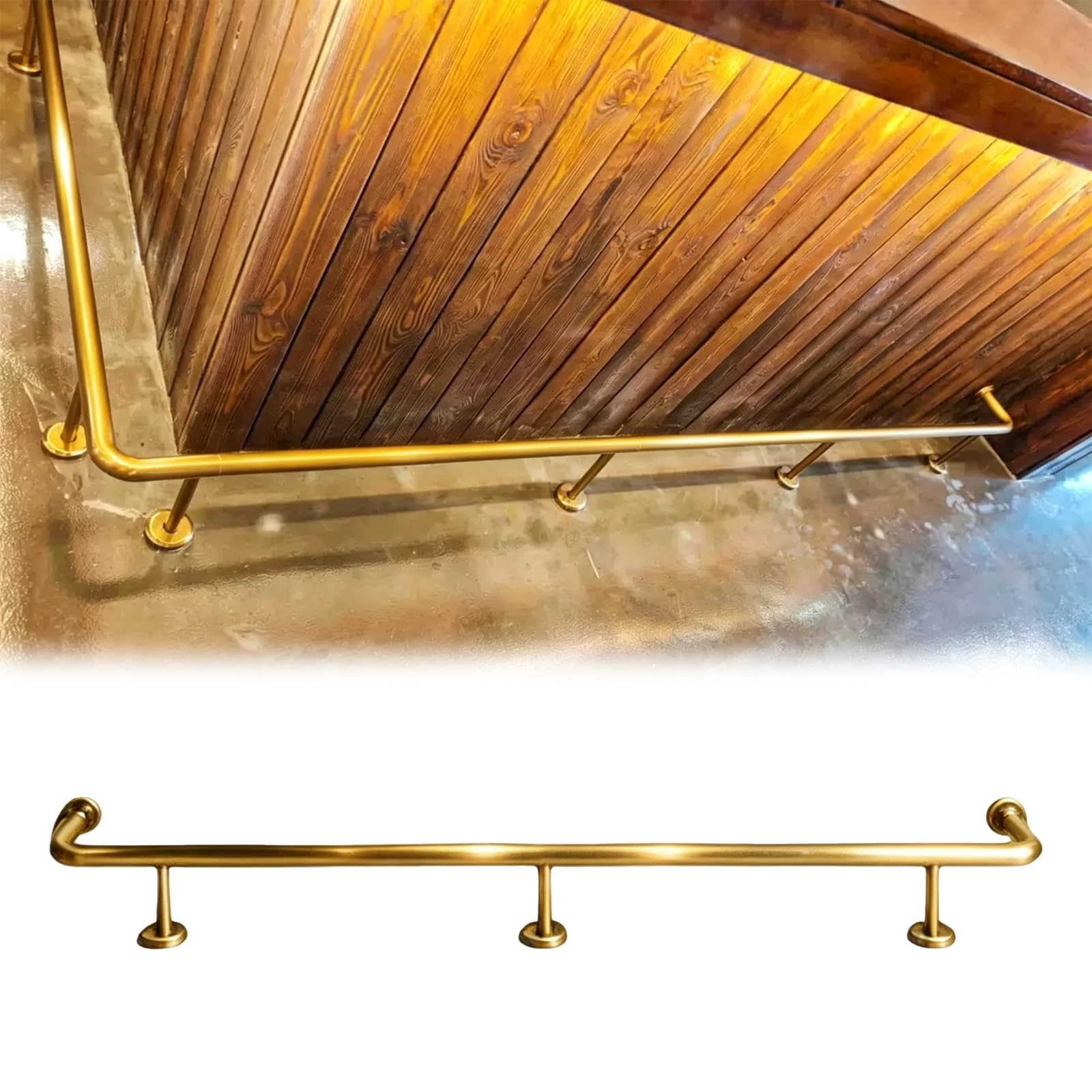 ZJKXJH Bar Foot Rest Rail with Floor Supports, Heavy Duty Foot Rail Kit for Kitchen Island, Home Bar, Restaurant Counter And Cafe Seating(Gold,11.8ft)