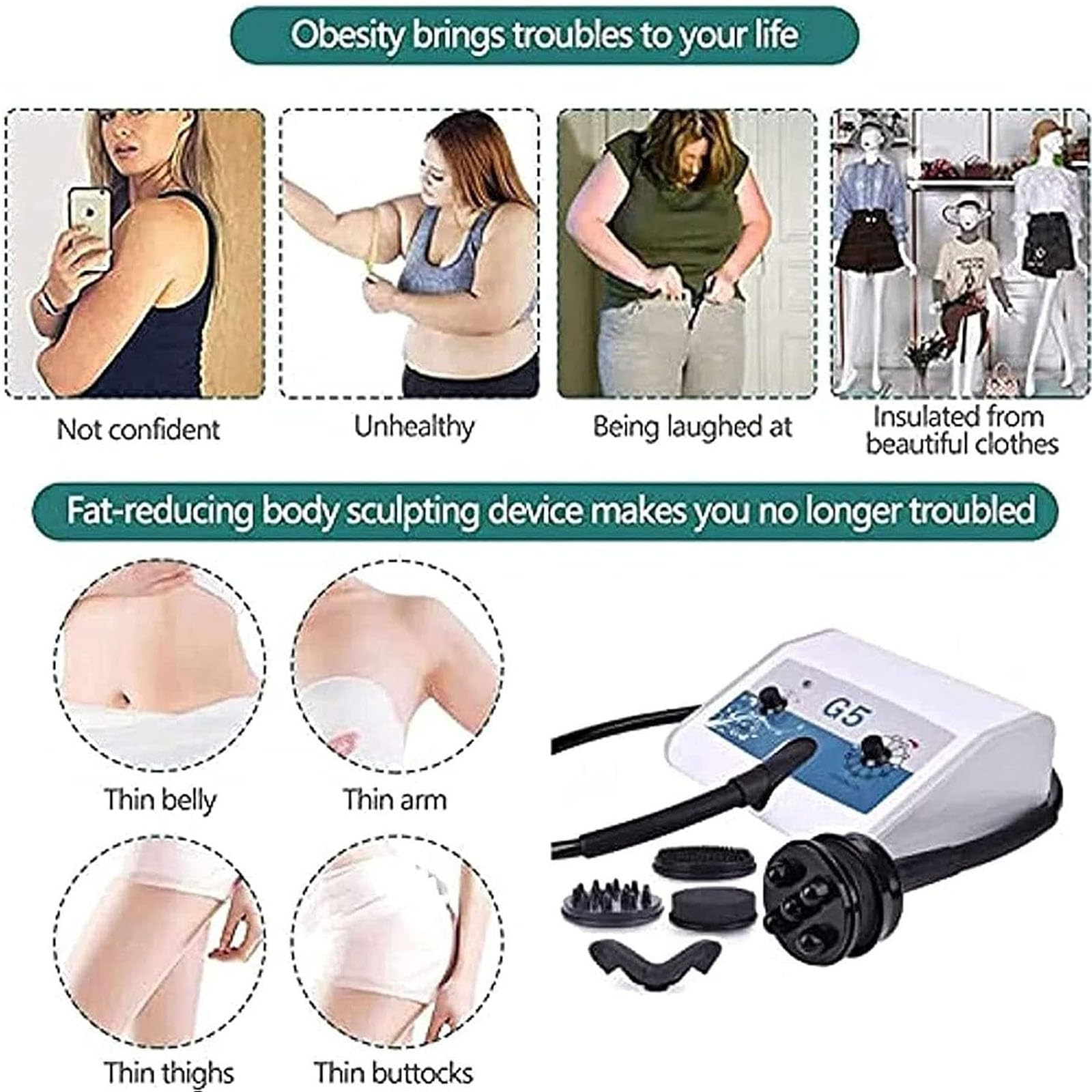 Massager Dimagrante Elettrico G5 Ad Alta Frequenza, Massaggiatore A Vibrazione G5, Massaggiatore Per Modellare Il Corpo Ad Alta Frequenza, Con 5 Teste Di Massaggio