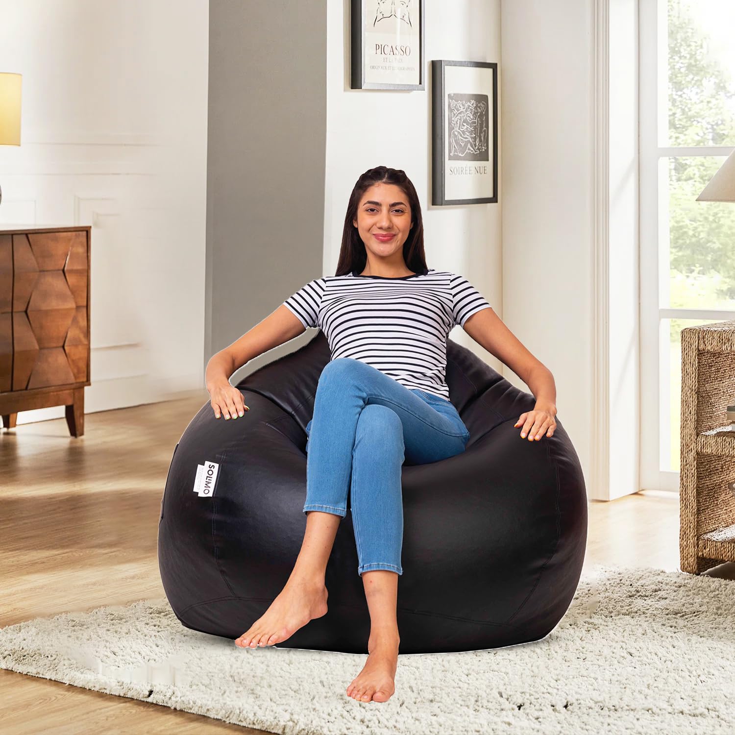 Amazon Brand - Solimo XXL Bean Bag Cover Without Beans (Black)