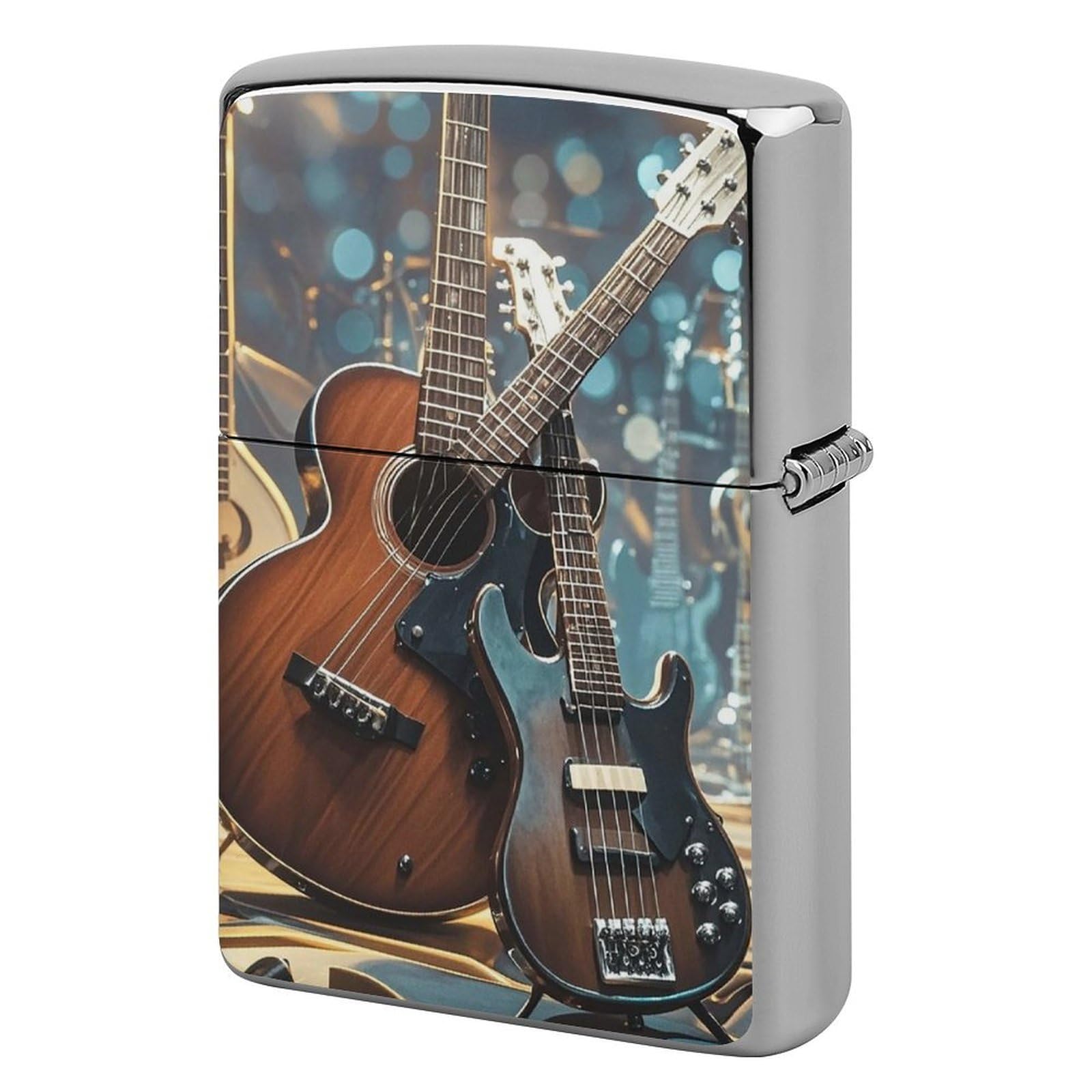 Guitar Bass Music Musical Instruments Lighter Case Vintage Metal Lighter Cover Reusable Lighter Protective Sleeve Unique Design Personalized Lighter Sleeve Holder Against Dust and Scratches