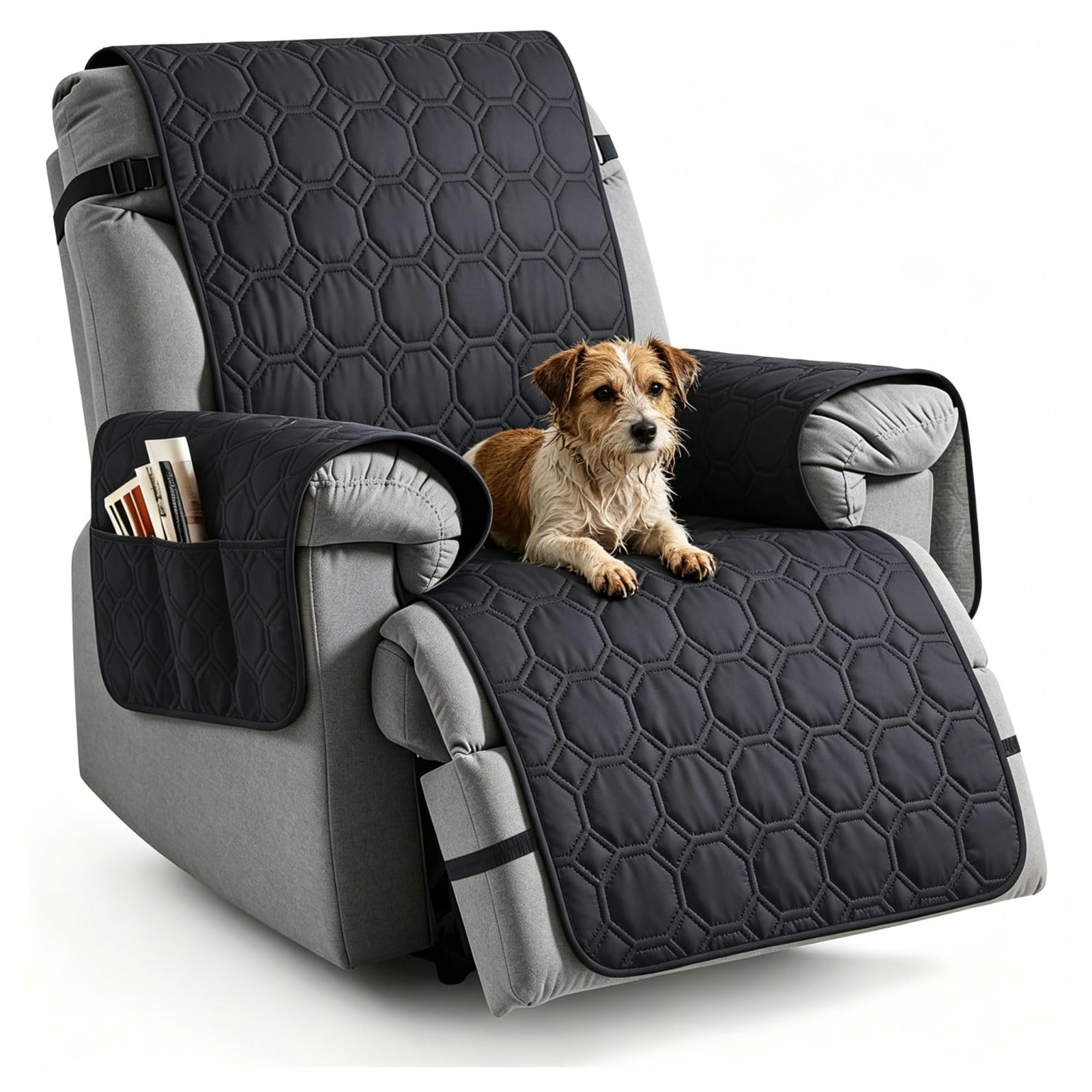 aolceth 100% Waterproof Recliner Chair Covers with Pockets, Non-Slip Armchair Covers for Recliner Chair Washable Chair Cover, Recliner Couch Slipcover Furniture Protector for Kids, Dogs, Pets