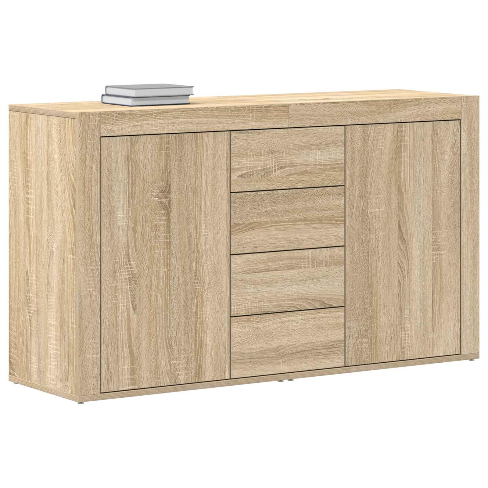 Credenza in rovere Sonoma, 120 x 36 x 69 cm, con ante e cassetti | Armadietto robusto per sala da pranzo e soggiorno, offre uno spazio versatile per stoviglie, libri e decorazioni.