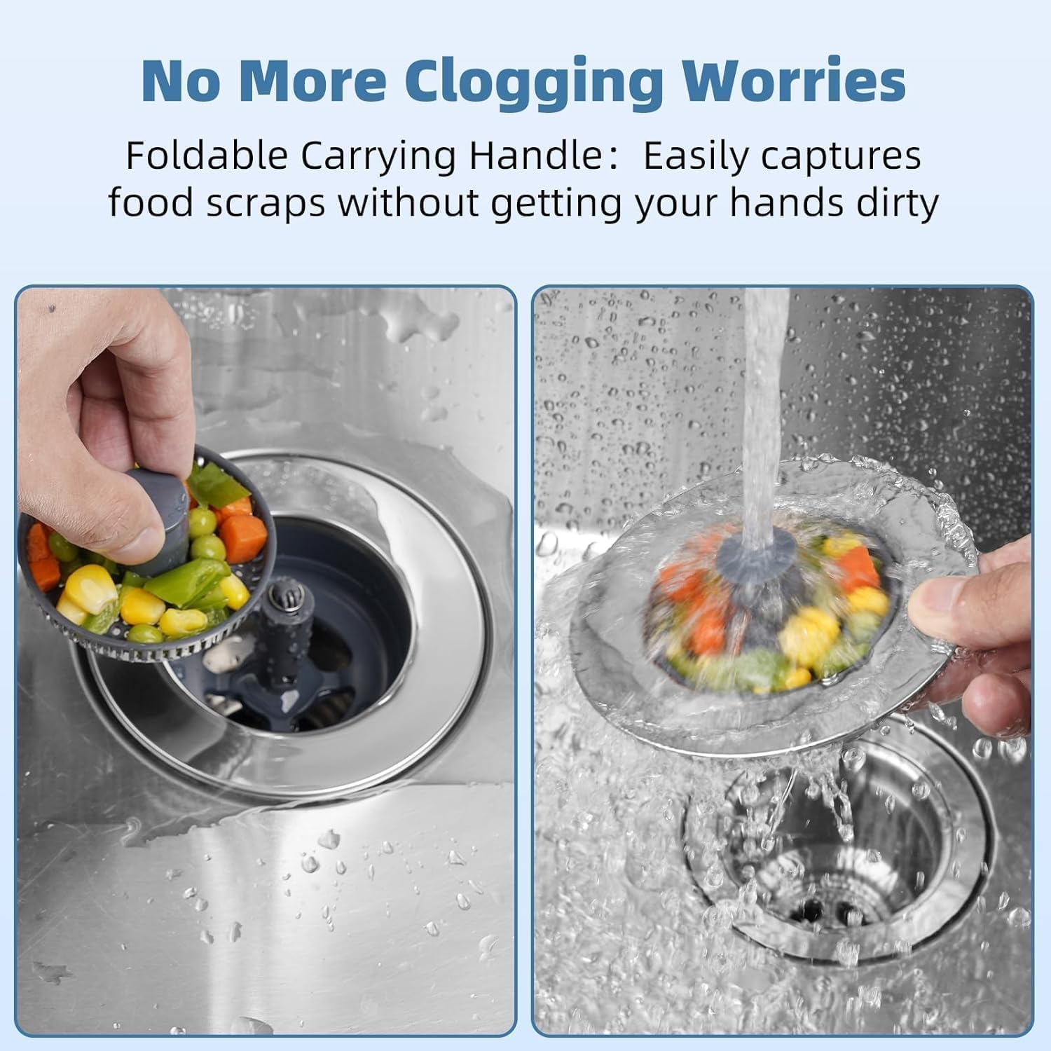 ToYooZe 3-in-1 Sink Drain Strainer β Premium Kitchen Sink Strainer, Drain Cover, Sink Water Splash Guard, Stainless Steel Strainer for Kitchen Essentials 1