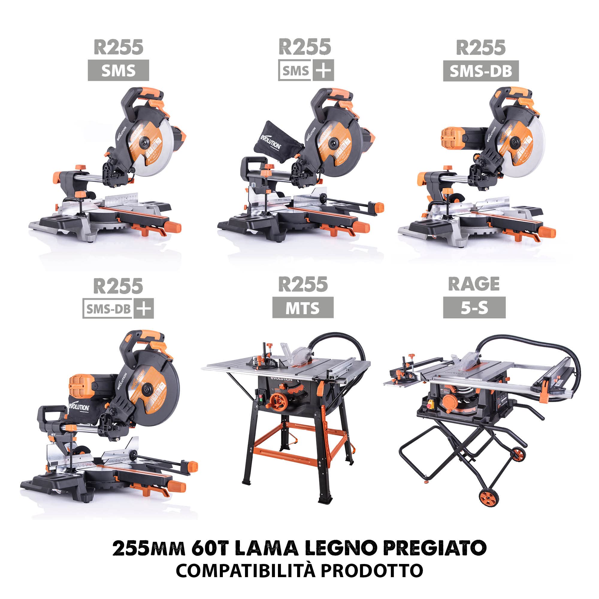 Evolution Power Tools - lama per legno pregiato da 255 mm, lama per sega a taglio incrociato per tagli migliori su legno duro e tenero, lamiere, per circolari, disco sega