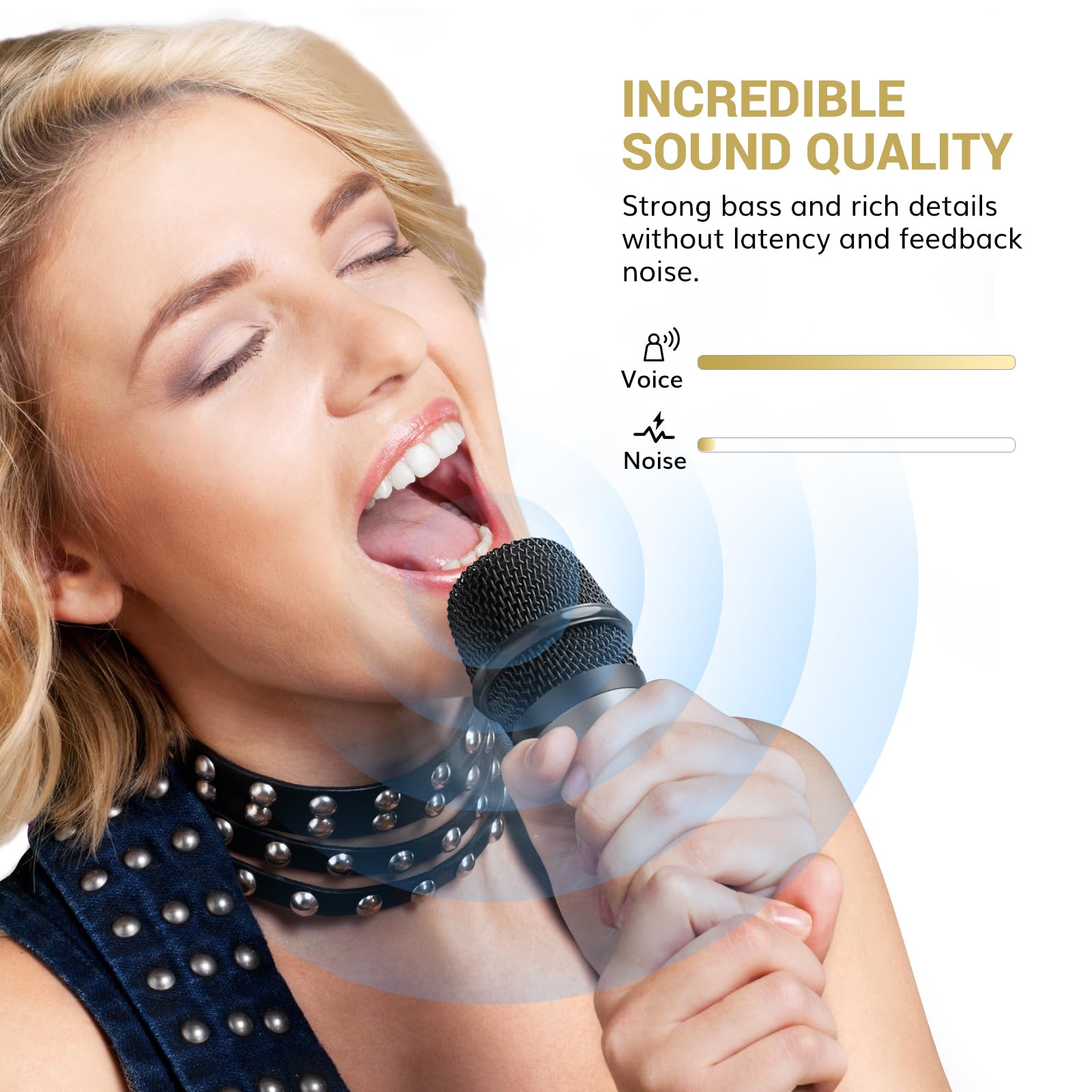 TONOR Microfono Senza Fili, UHF Sistema Wireless Microfonico Portatile in Metallo Cordless con Ricevitore Ricaricabile, Uscita 1/4" per Amplificatore, Macchina da Karaoke, 60m, Argento, TW620