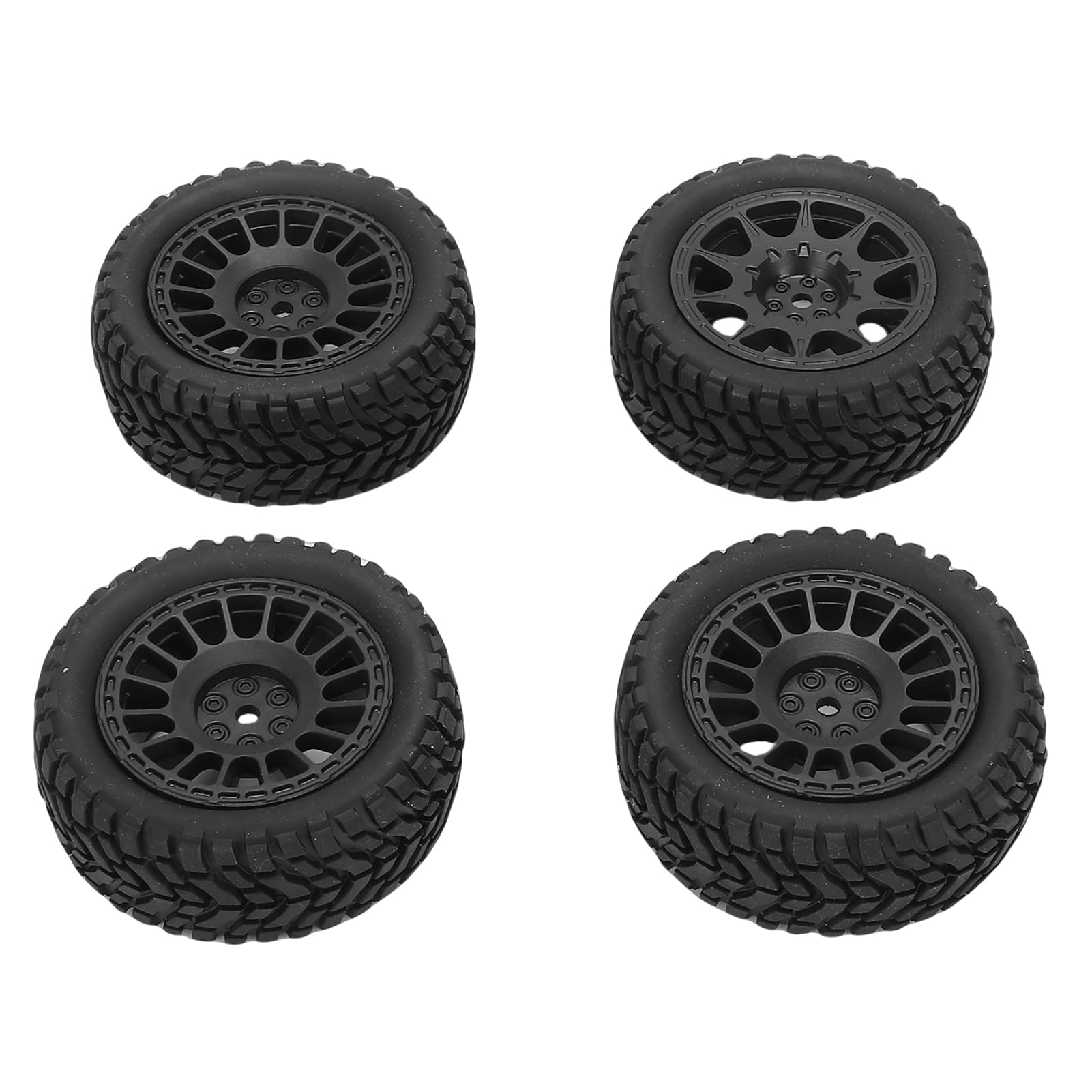 HUSHUI 4pcs RC Rally Car Tires, Rubber Off Road Tires with Replica Tread for 1/16 1/14 /12/10 Scale Model Cars, Widely Compatible Flat Racing Rally Tyres (Black)